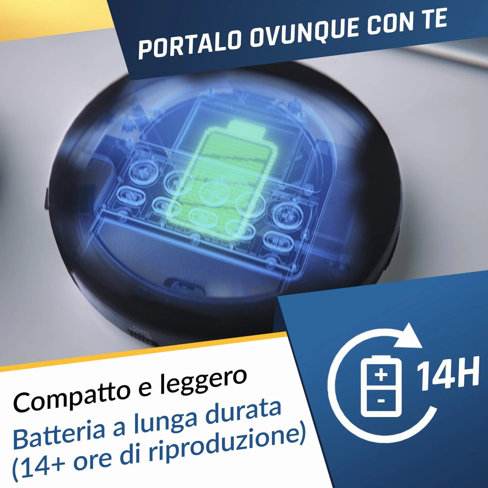 KLIM Nomad Lettore CD Portatile Bluetooth con Batteria Lunga Durata, SD, FM, Compatibile CD-R/RW MP3