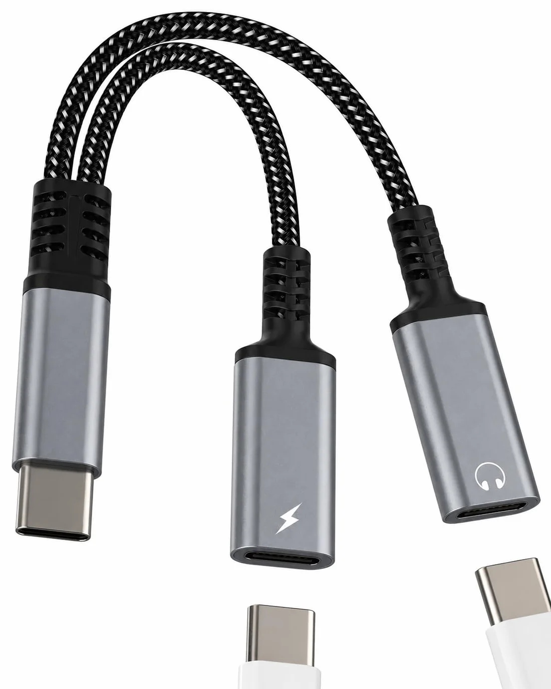 Adattatore Doppio USB C Jack 2in1 Tipo C Caricatore Cavo Convertitore per Cuffie iPhone 15 16 Pro MAX Apple Audio Auricolari Compatibile Samsung S25 Connettore iPad