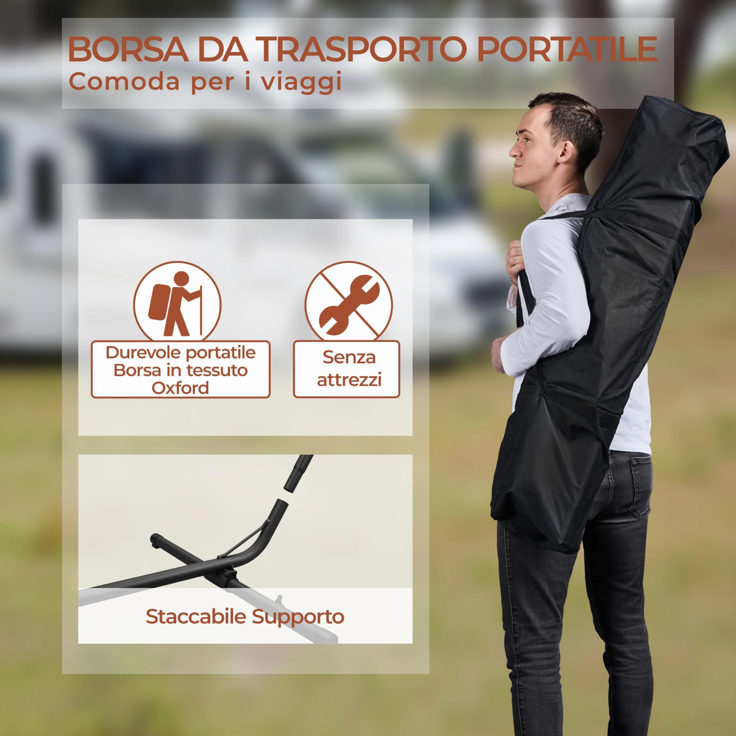 Yaheetech Amaca da Esterno con Supporto Regolabile 200 kg Borsa di Trasporto Ferro Poliestere Oxford
