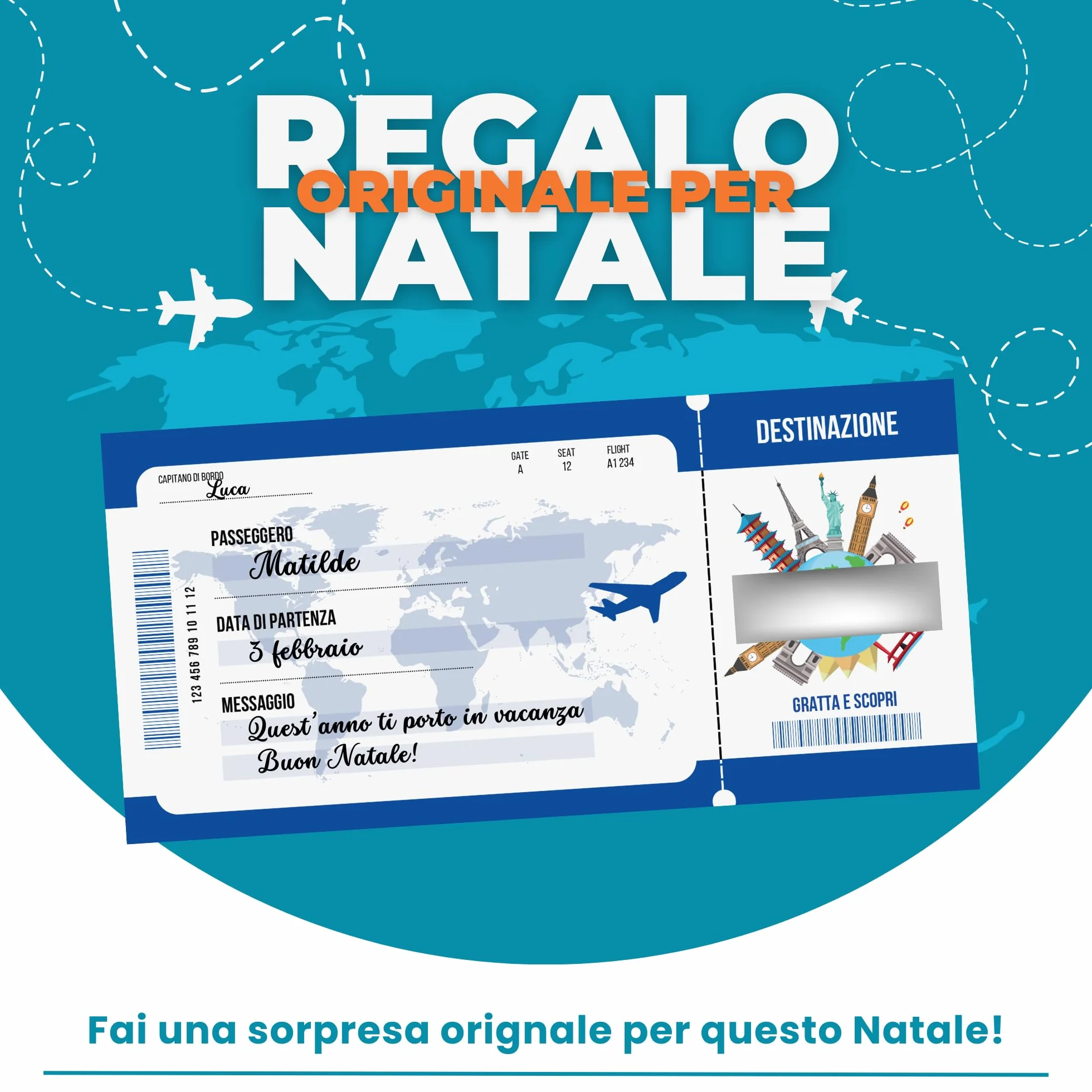 Generico homty Biglietto regalo viaggio a sorpresa finto da grattare da compilare