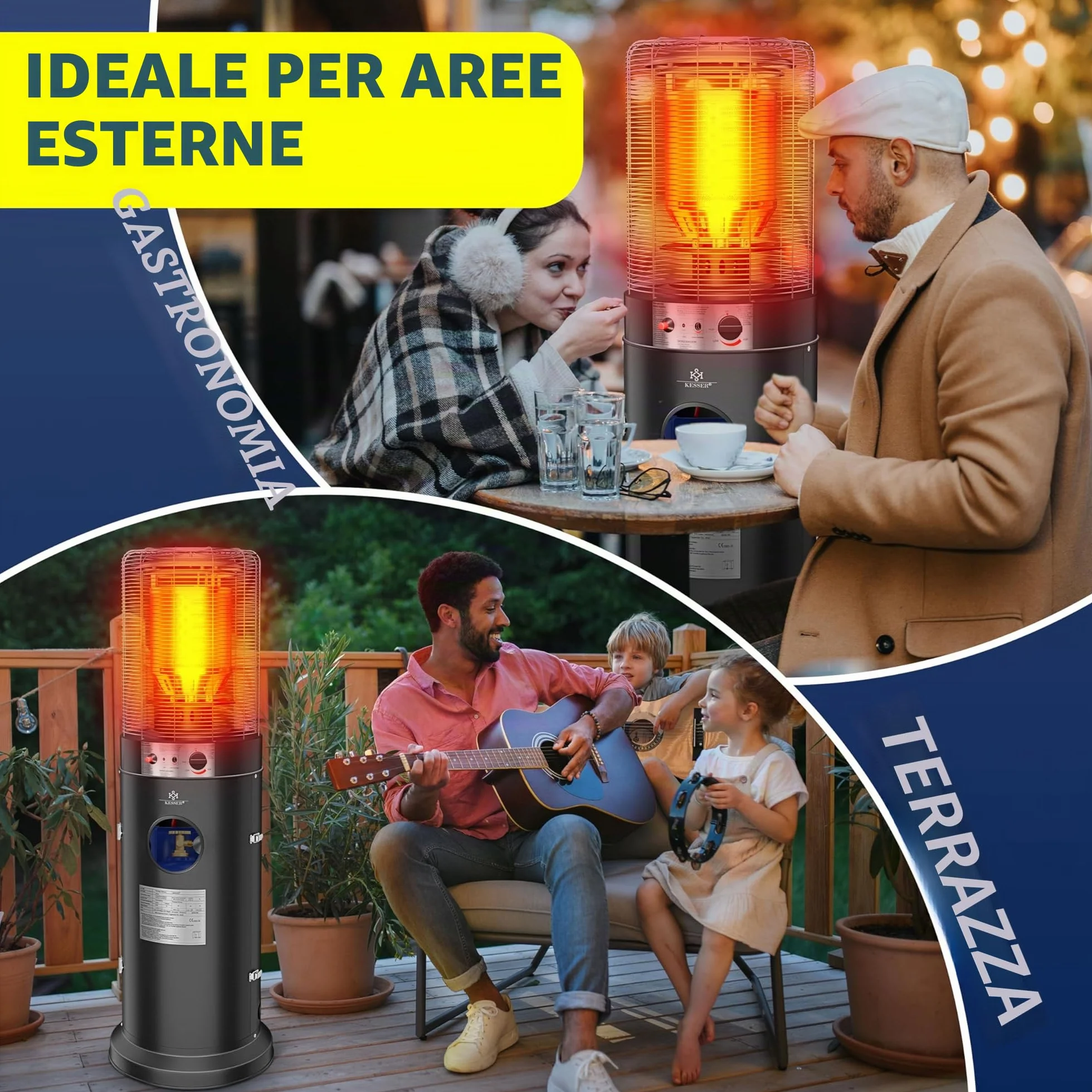 KESSER Riscaldatore radiante a gas Fungo 12,5 kW Stufa da esterno Nero