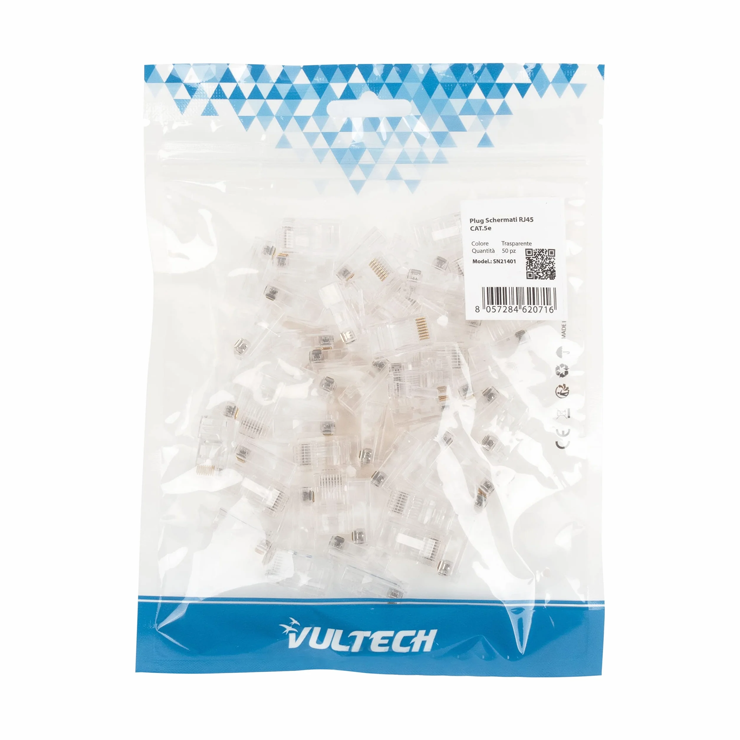 VulTech 50 Pezzi Connettori RJ45 8P8C per Cavo di Rete