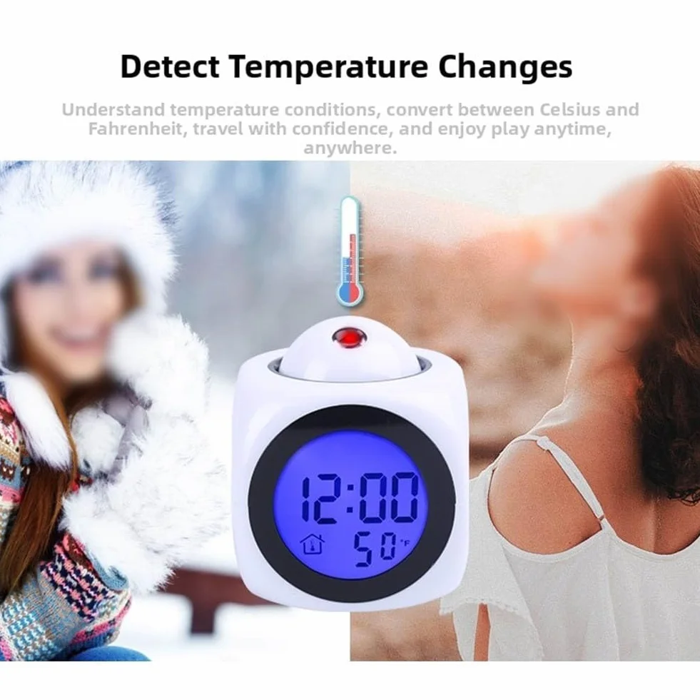 Proiettore Sveglia Bambini Display LCD Retroilluminato Annuncio Vocale Luce Notturna Snooze