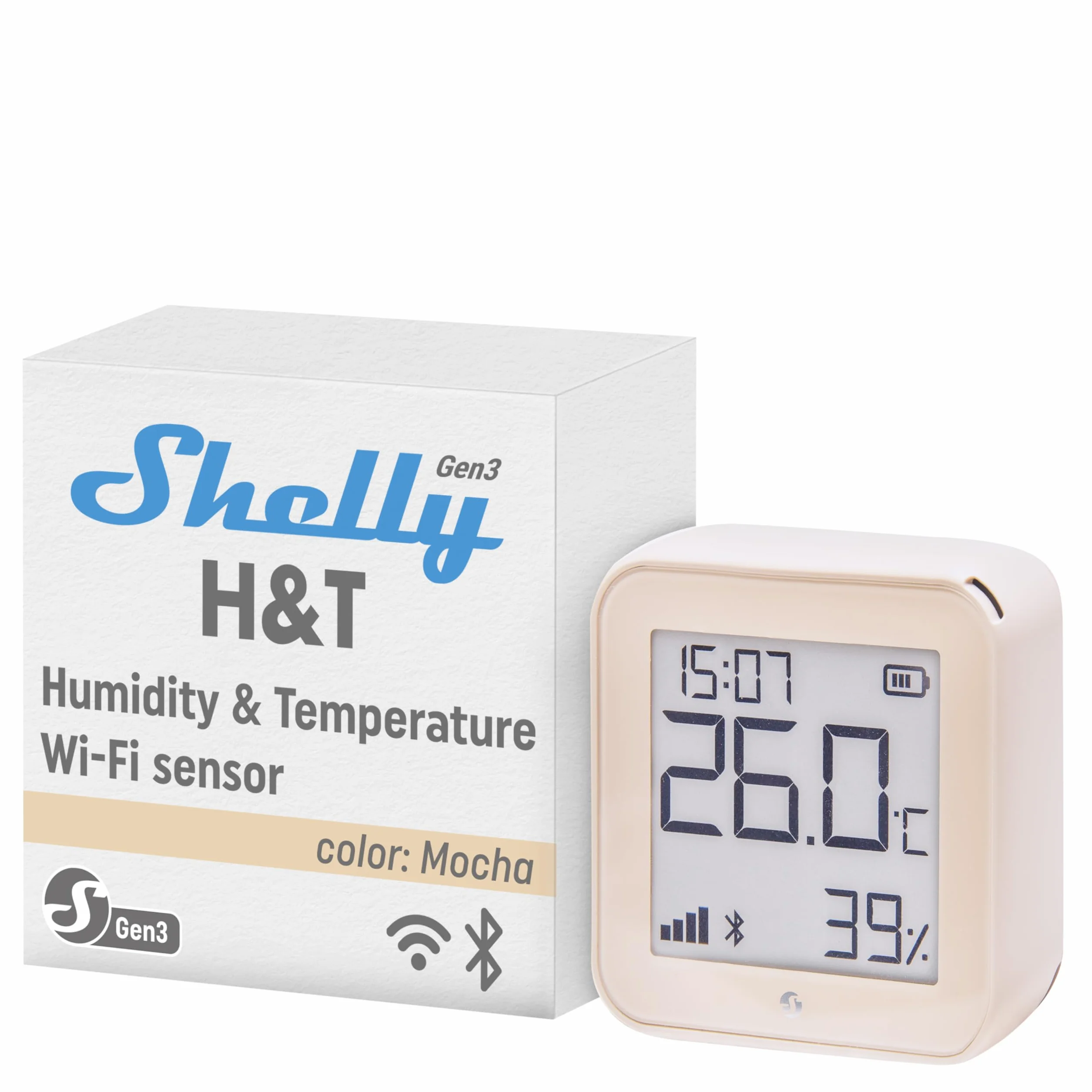 Shelly H&T Gen3 Sensore Smart Wi-Fi di Temperatura e Umidità, Monitoraggio Remoto, Nessun Hub Richiesto, Alexa & Google Home