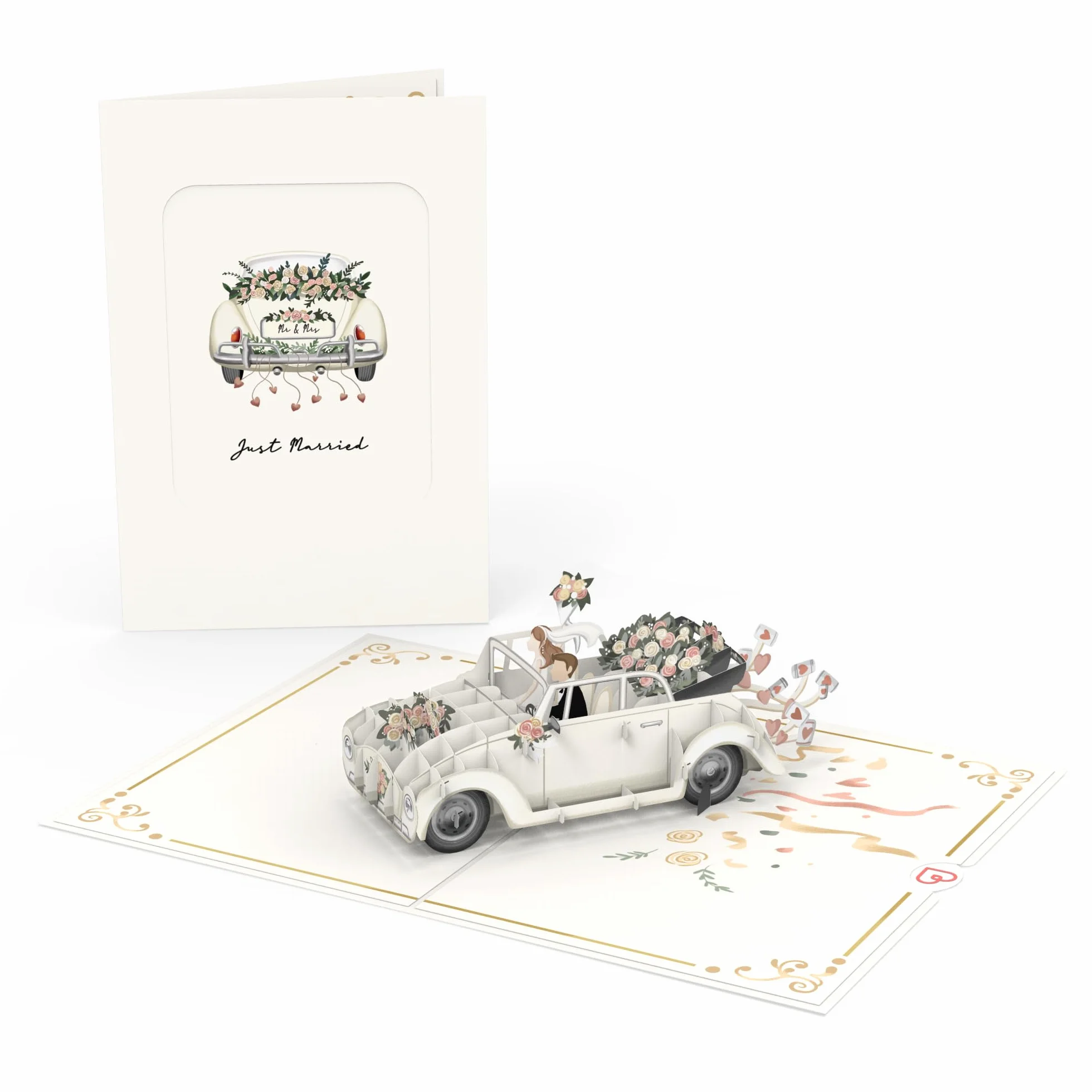 Papercrush® Biglietto pop-up auto just married 3D per matrimonio, regalo in denaro per viaggio di nozze