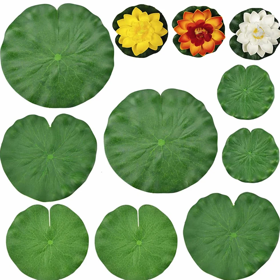 15 Pezzi Foglie Galleggianti, Artificiale Loto Decorativo, Foglie di Loto Artificiale, Ninfee Decorazione Galleggianti, 12 Lotus Leaves and 3 Lotus Leaves, for Pond Decoration