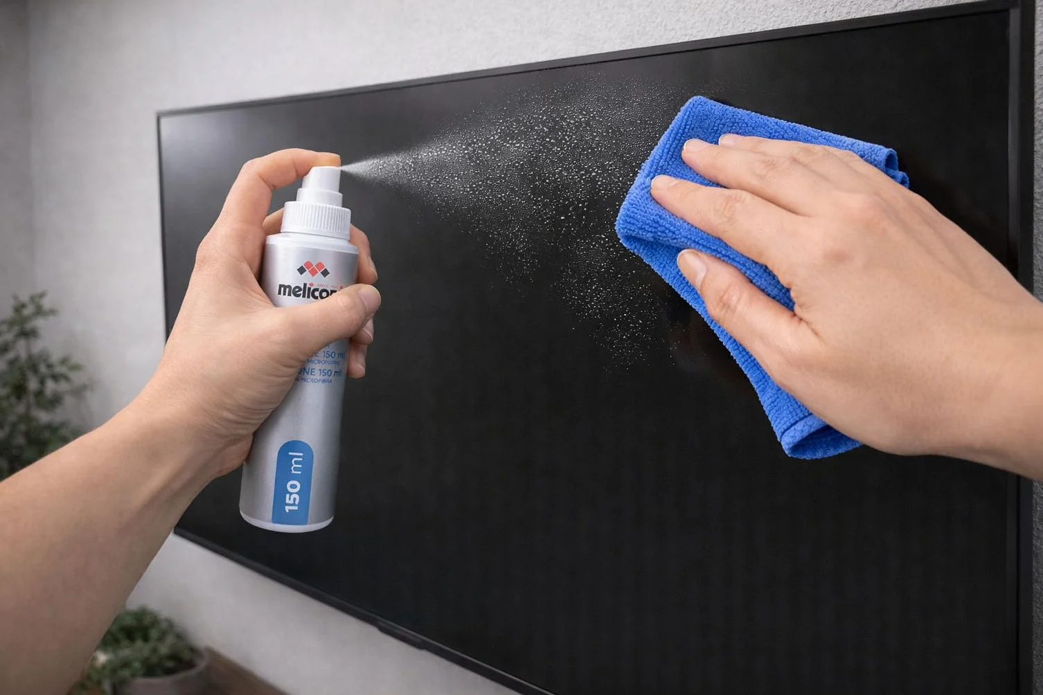 MELICONI Soluzione di Pulizia C-150 150 ml Panno in Microfibra per Schermi TV, Monitor, Smartphone, LCD, Plasma