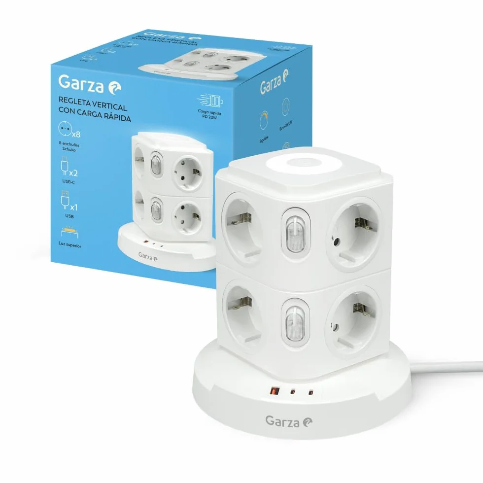 Ciabatta Elettrica 11 in 1 con 8 Prese Schuko, 2 USB-C PD20W e 1 USB-A, Bianco