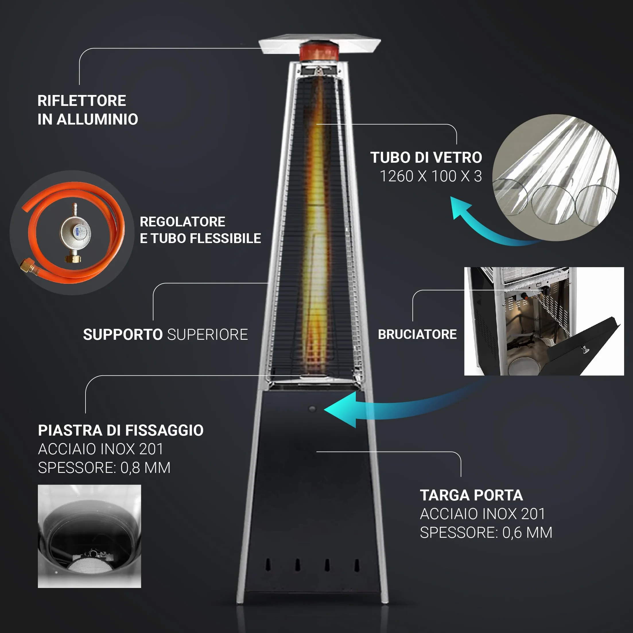 BU-KO Riscaldamento a gas esterno 13 kW Bruciatore a propano acciaio inossidabile