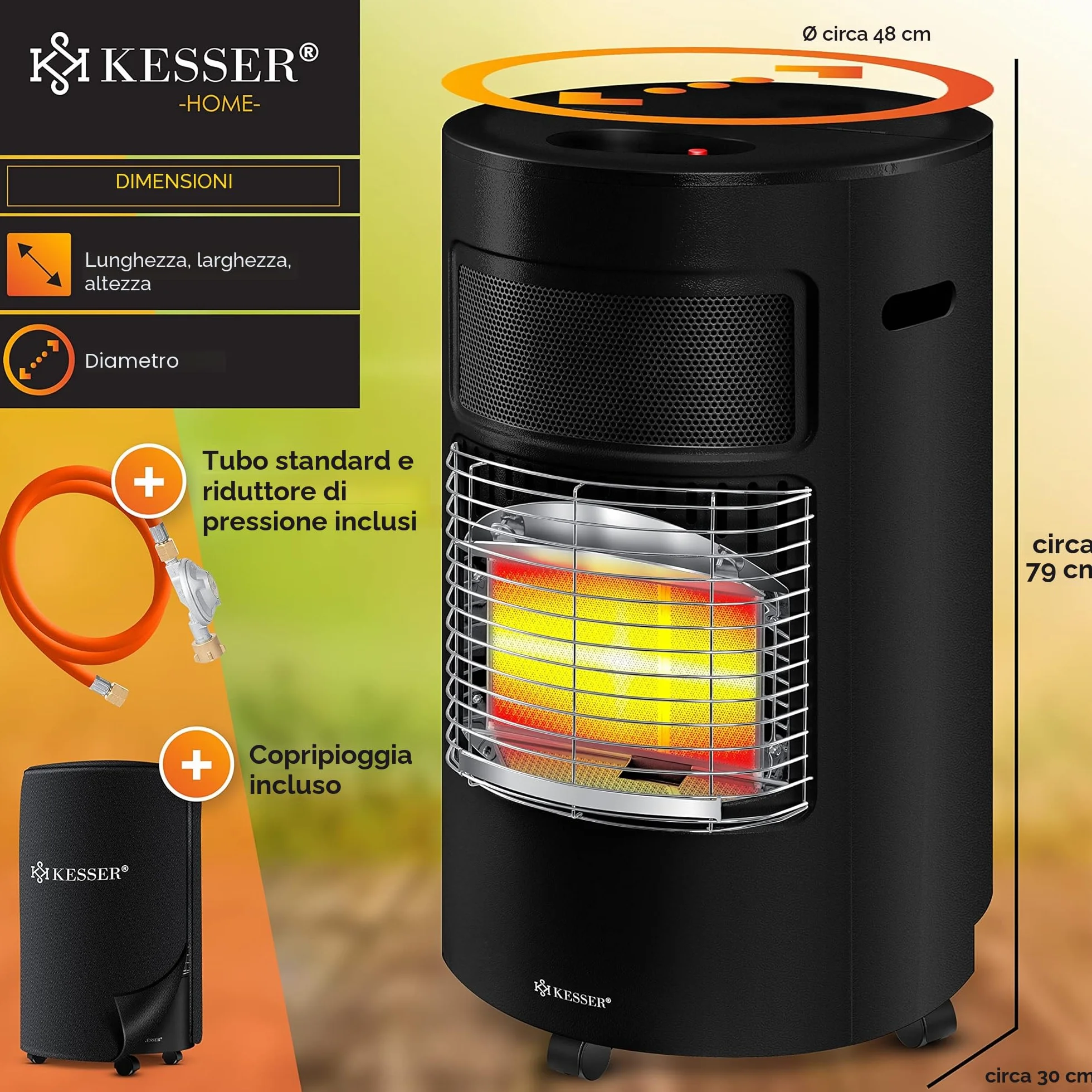 KESSER® Riscaldatore a gas 4200 Watt stufa a infrarossi in ceramica per bombole butano propano