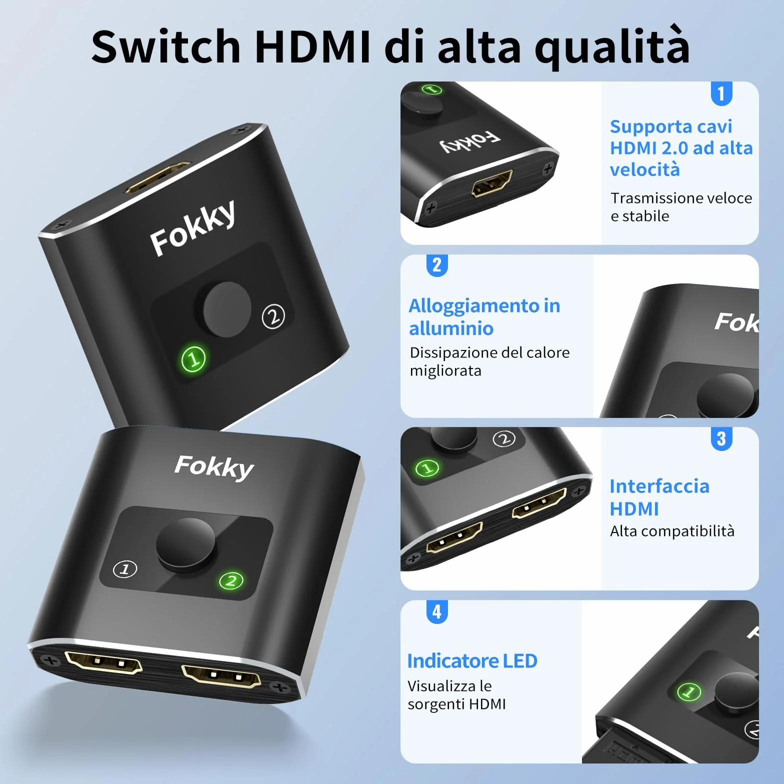 Fokky Switch HDMI Bidirezionale 2 Ingressi 1 Uscita / 1 Ingressi 2 Uscita 4K 1080p 3D HDCP Splitter HDTV