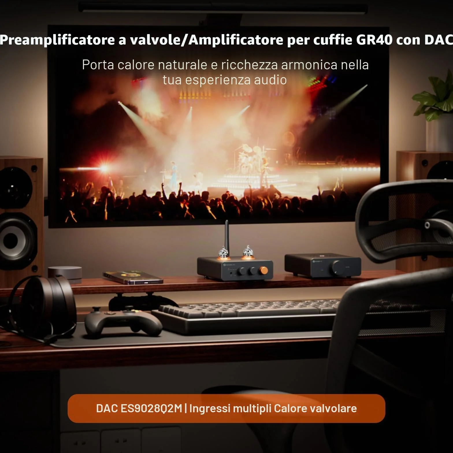 Fosi Audio GR40 Preamplificatore a Valvole con DAC, Amplificatore Cuffie, Convertitore Audio Bluetooth USB/OPT/COAX