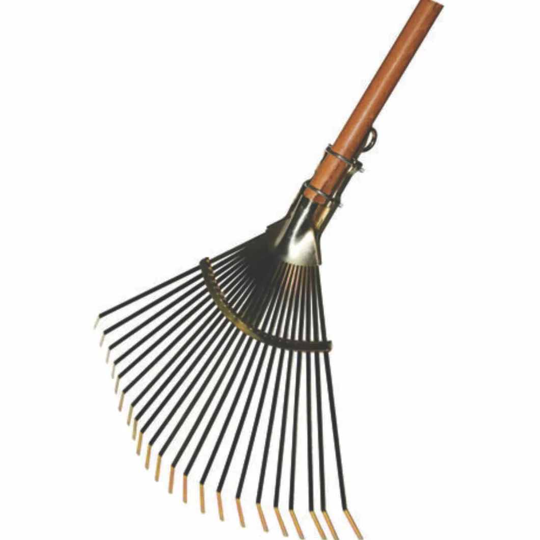 Rastrello per Foglie Regolabile in Acciaio 22 Denti con Manico in Legno di Faggio 150 cm – Attacco a Morsetto