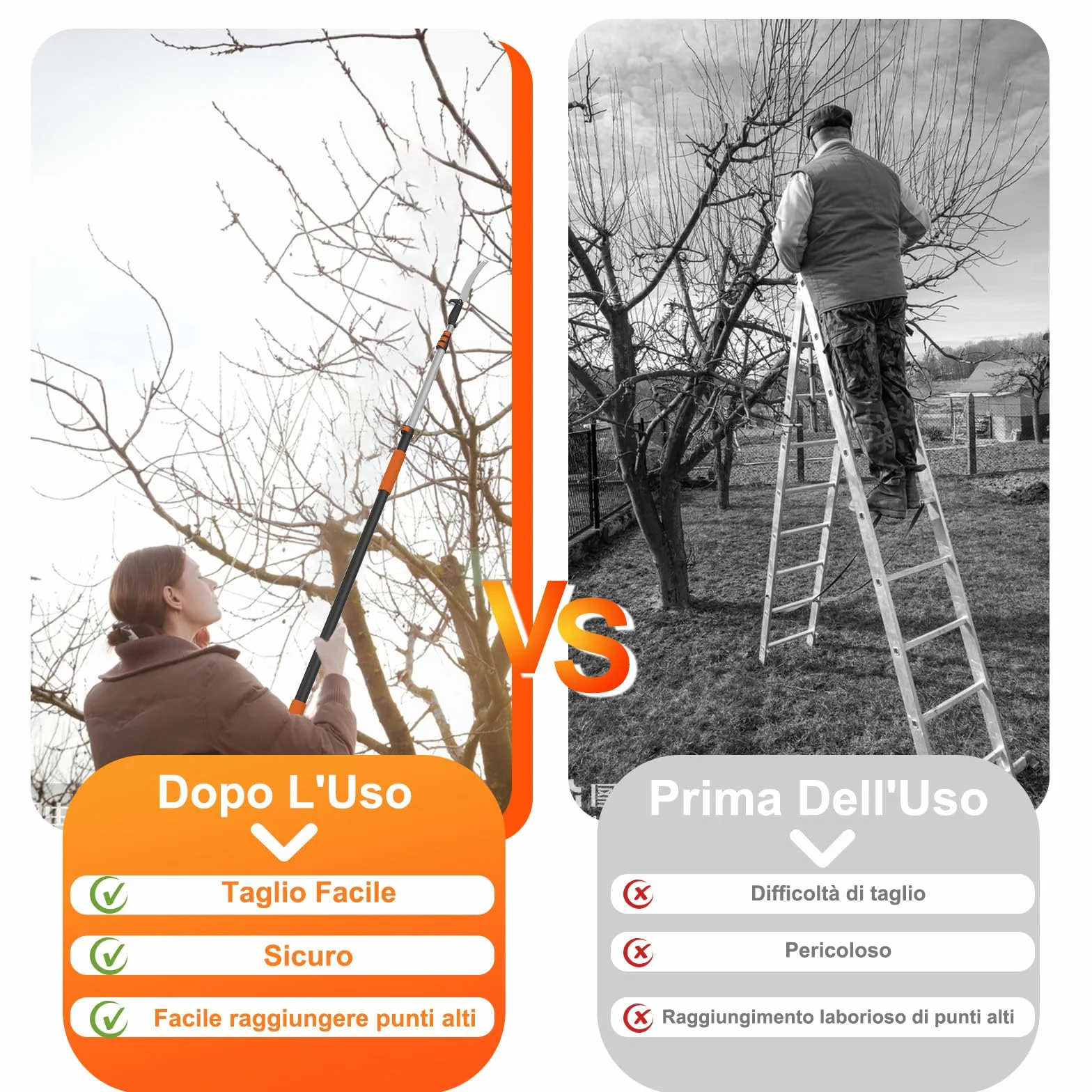 LAANPOLE Potatore su Asta Telescopica 1,5-6m, Sega su Asta 6m, Potatore Manuale per Giardino