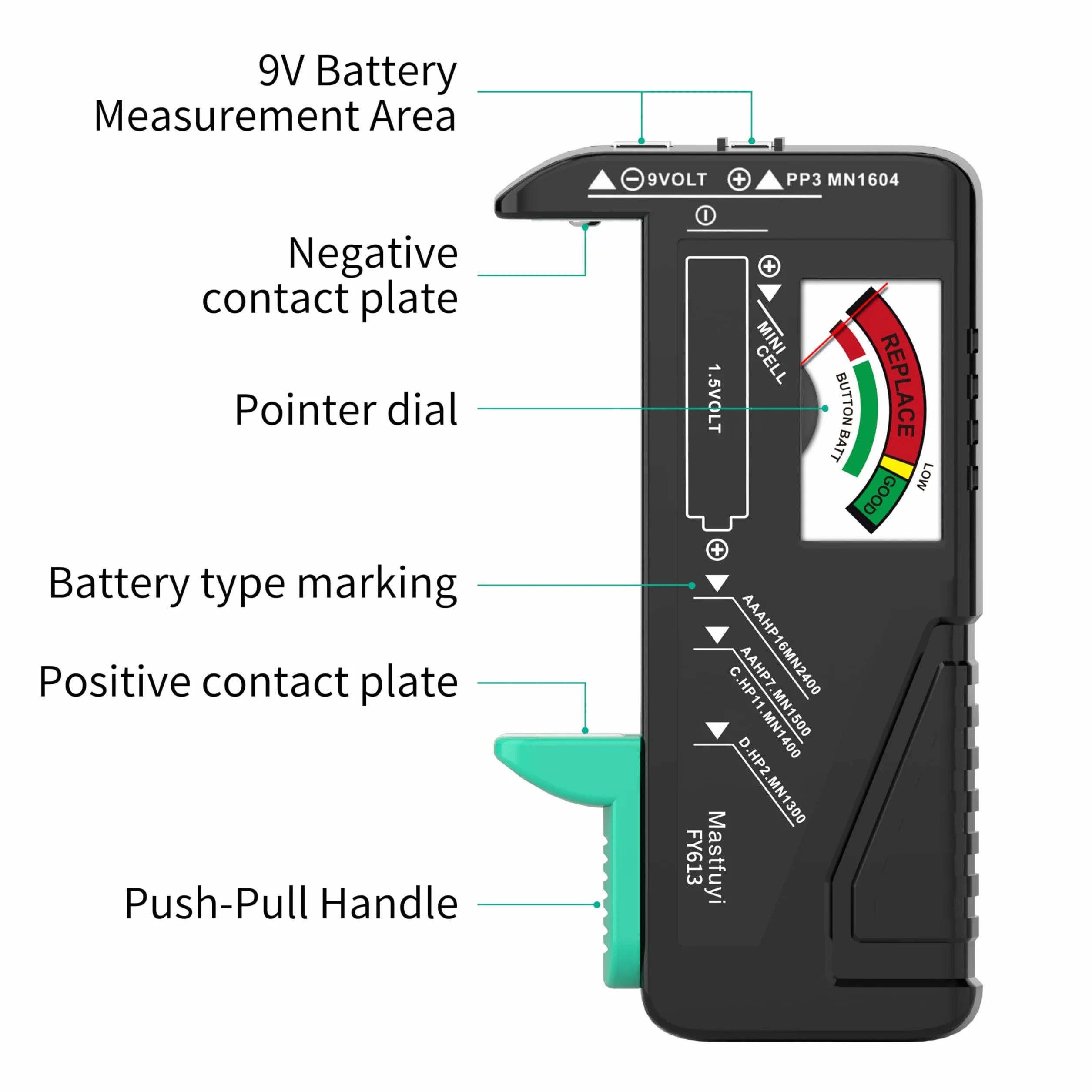Tester Universale di Batteria 9V 1.5V AAA AA C D per Bottone