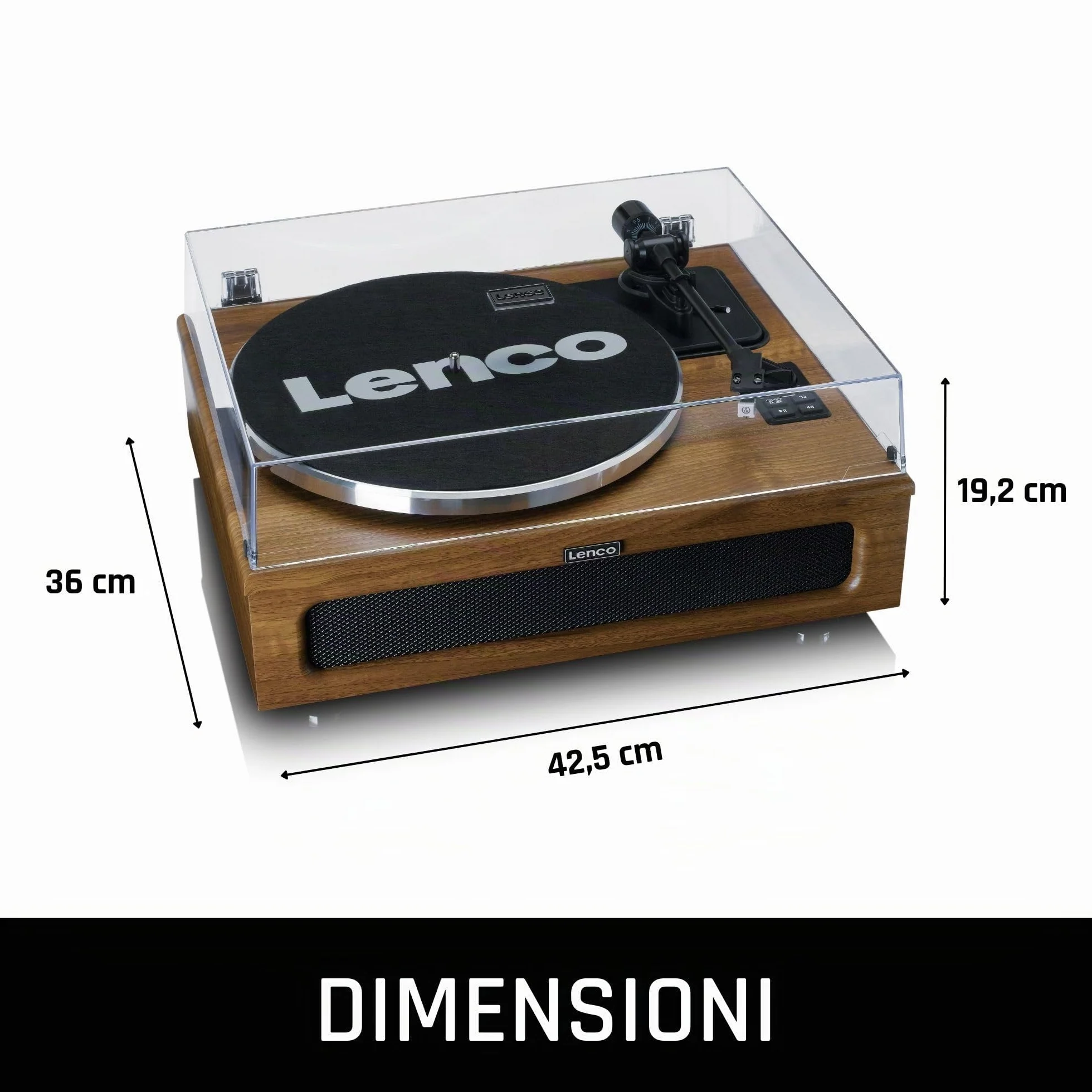 Lenco LS-410 Giradischi Bluetooth z głośnikiem 40W RMS, wzmacniaczem, RCA, AUX-in, drewniany brązowy
