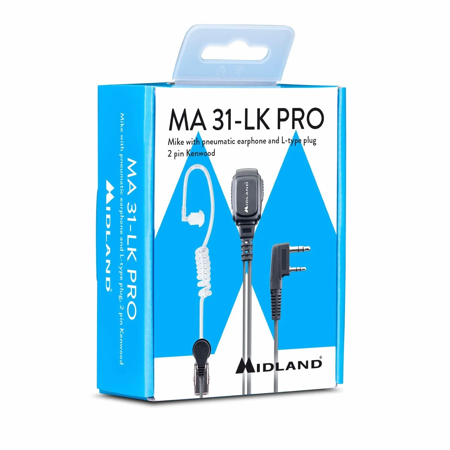 Midland MA31-LK PRO Microfono Auricolare Pneumatico 2 Pin Kenwood Cavo Silicone Trasparente