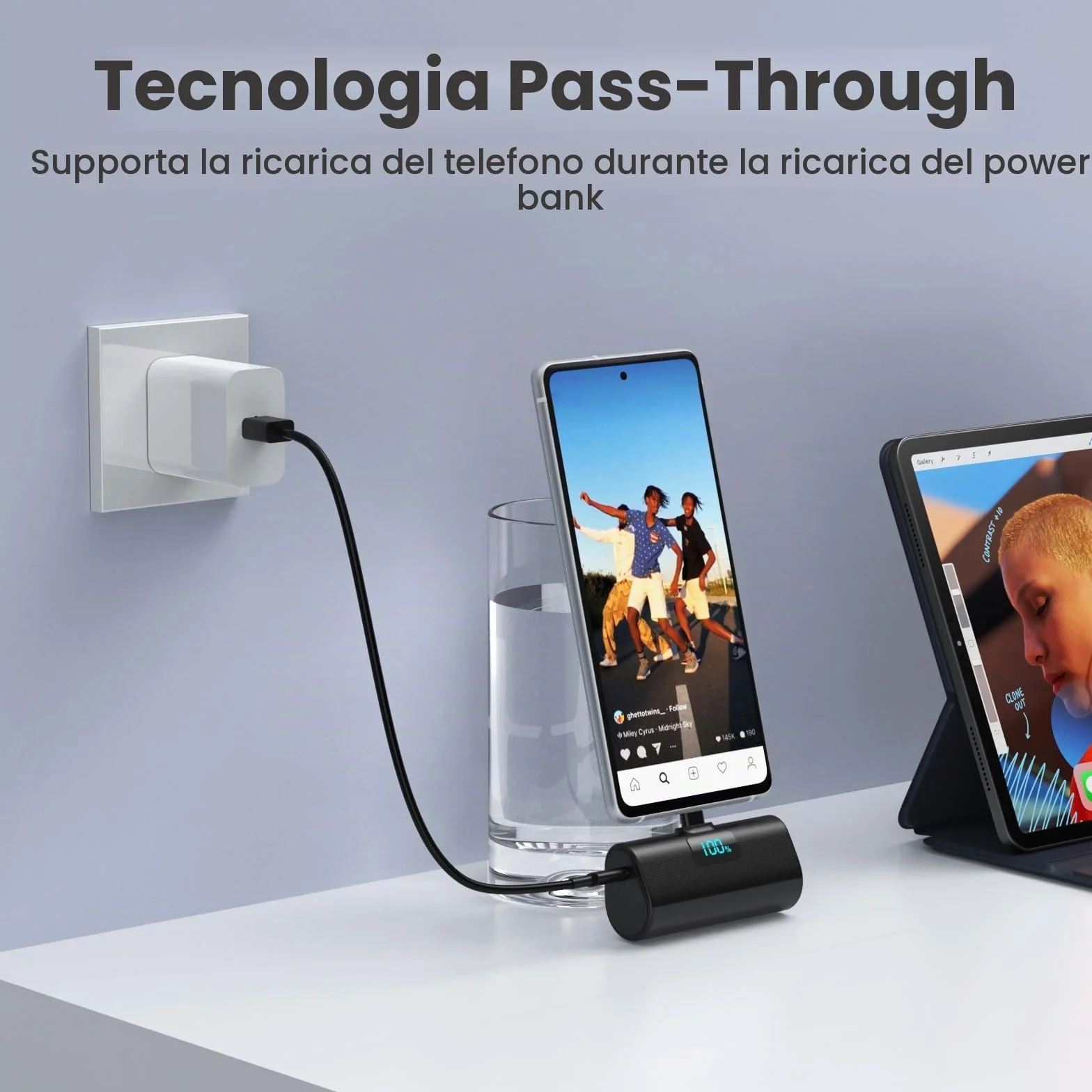 Power Bank 5200mAh USB C PD Caricatore Portatile per iPhone 17/16/15 Android Samsung Galaxy Note Huawei iPad Pro Nero