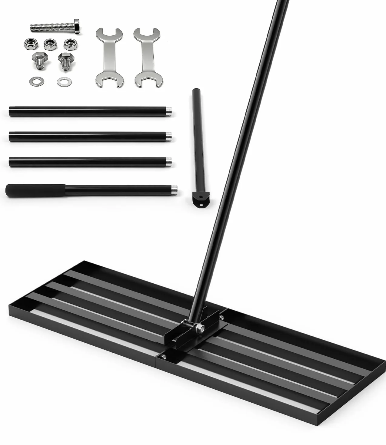 Leveling Rake Rastrello Livellatore per Prato 204 x 76 x 25cm Rastrello Livellatore Prato 2 in 1 Rastrello Pesante per Diffusione Terriccio e Sabbia Finitura Antiruggine per Giardino