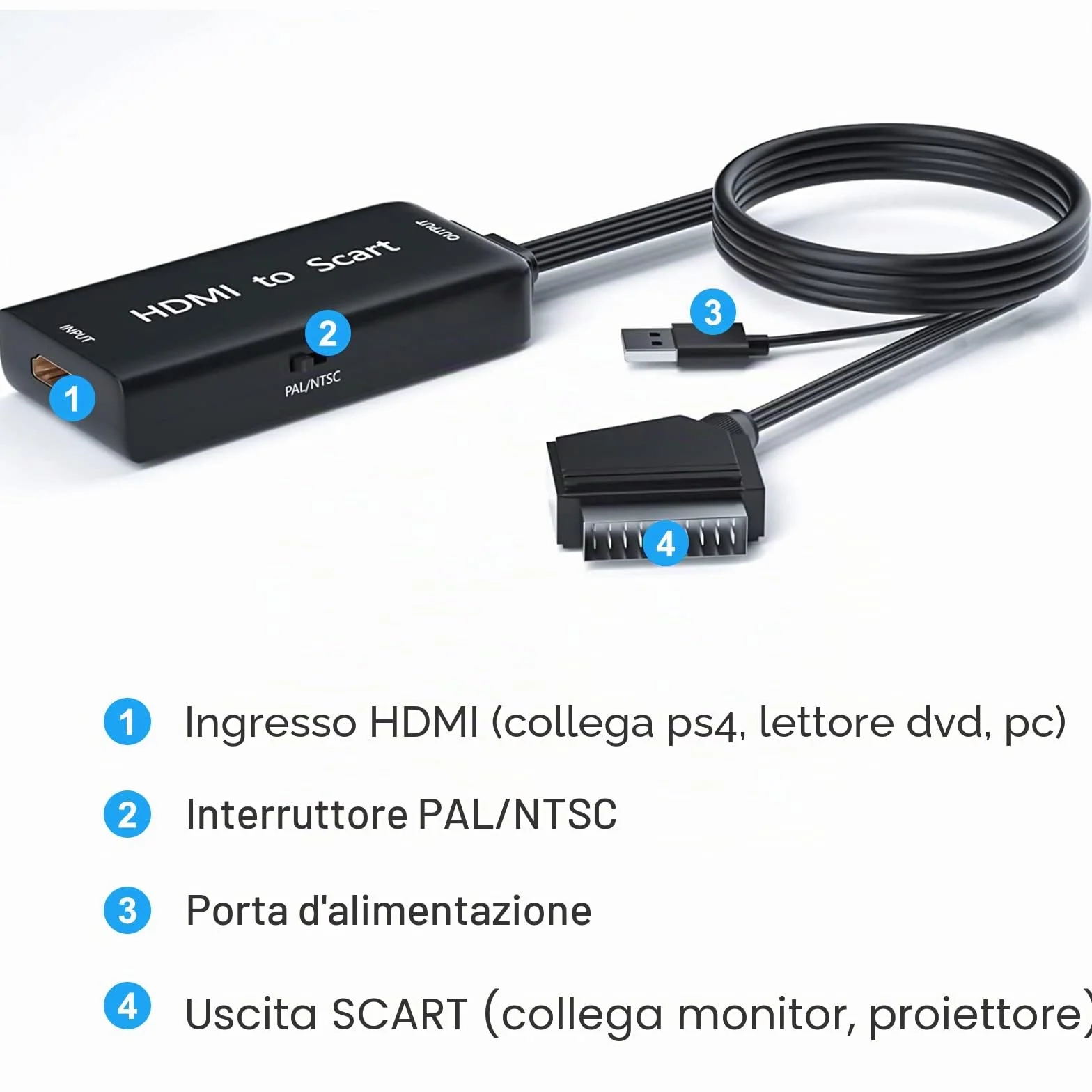 Convertitore HDMI a SCART Adattatore 1080P Video Audio per HDTV