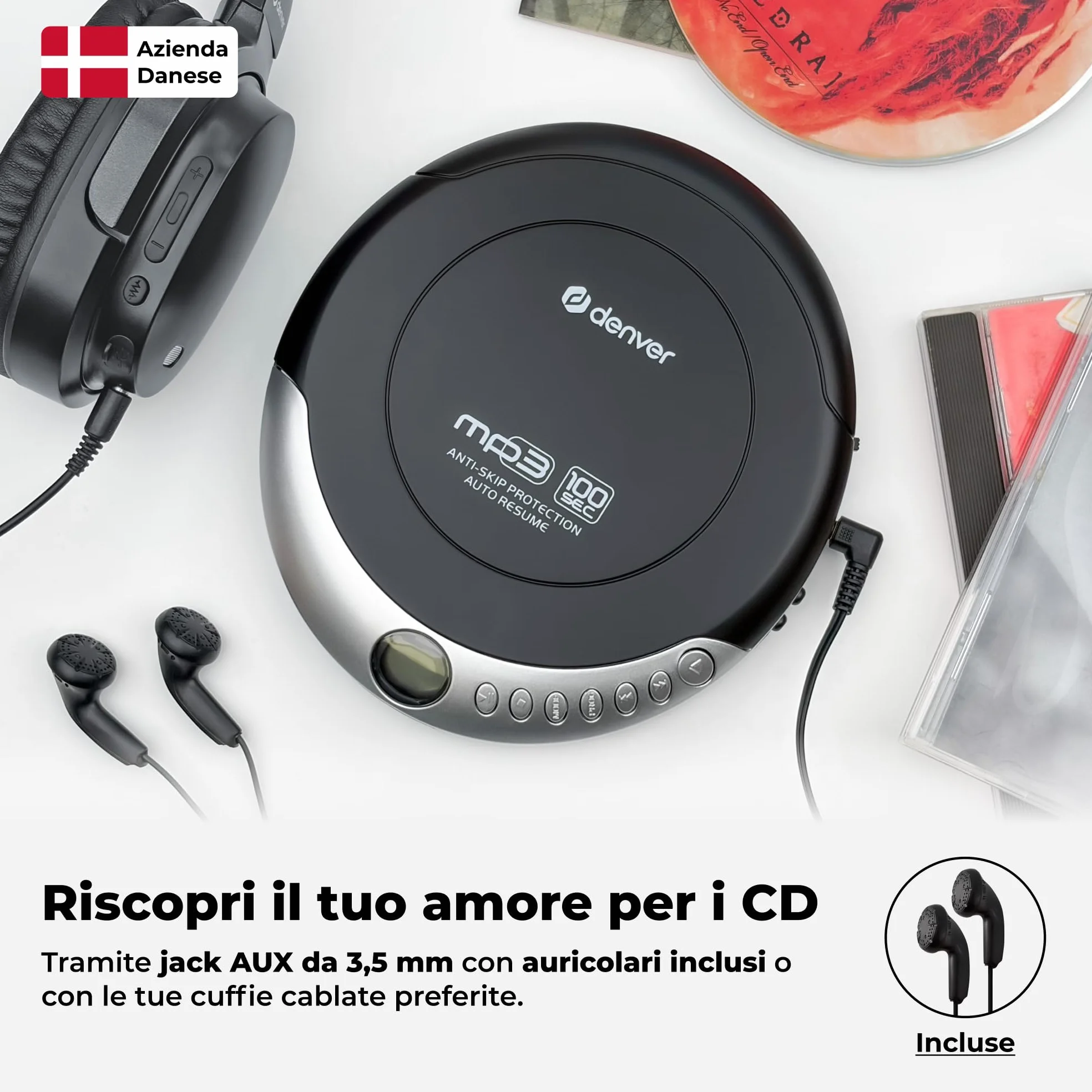 Denver DMP-391 Lettore CD Portatile Walkman Anti-Shock Bassi