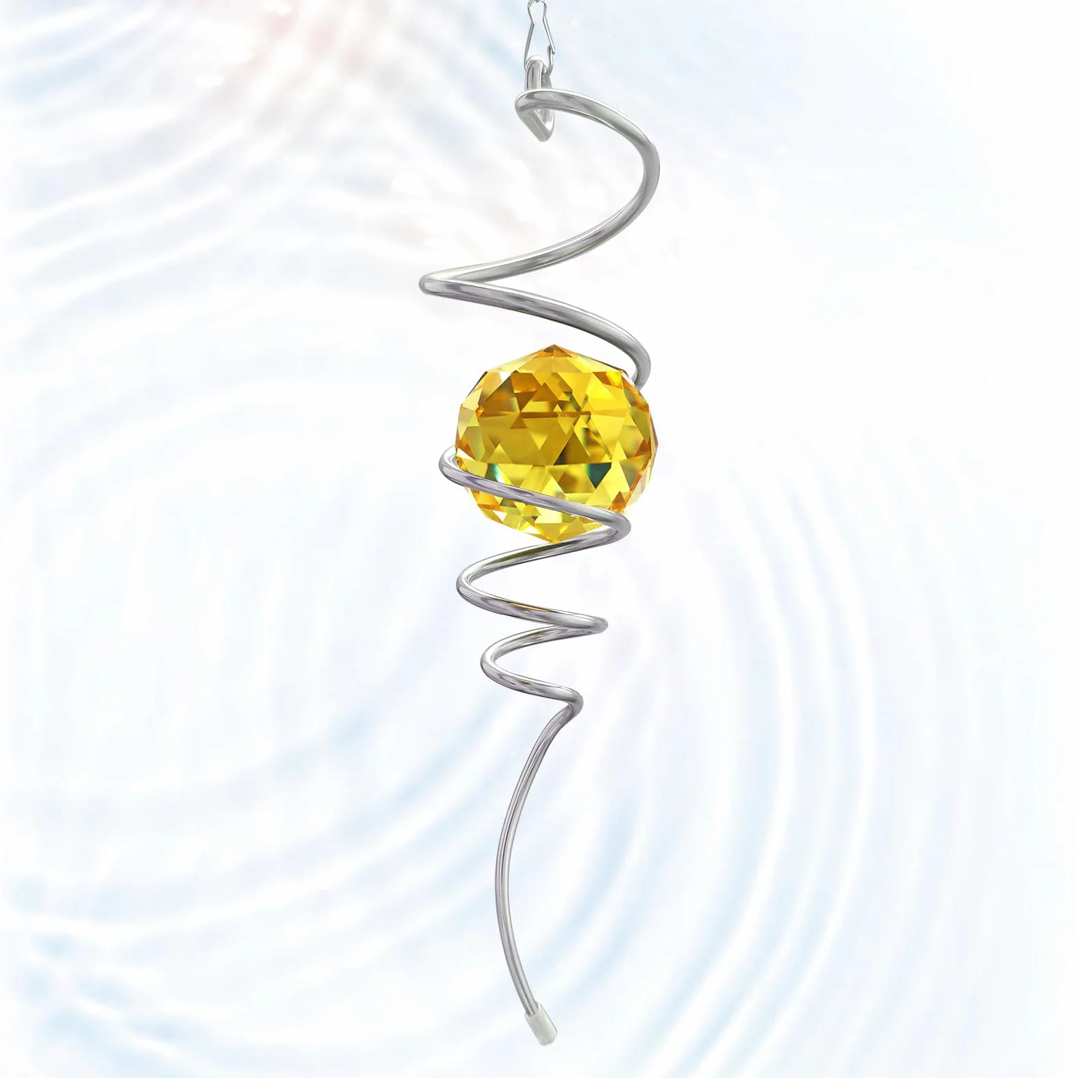 Sfera a spirale con coda a spirale, stabilizzatore per girandola, acchiappasole in metallo con sfera in cristallo dorato e gancio girevole, decorazione per interni ed esterni, ornamenti artistici da