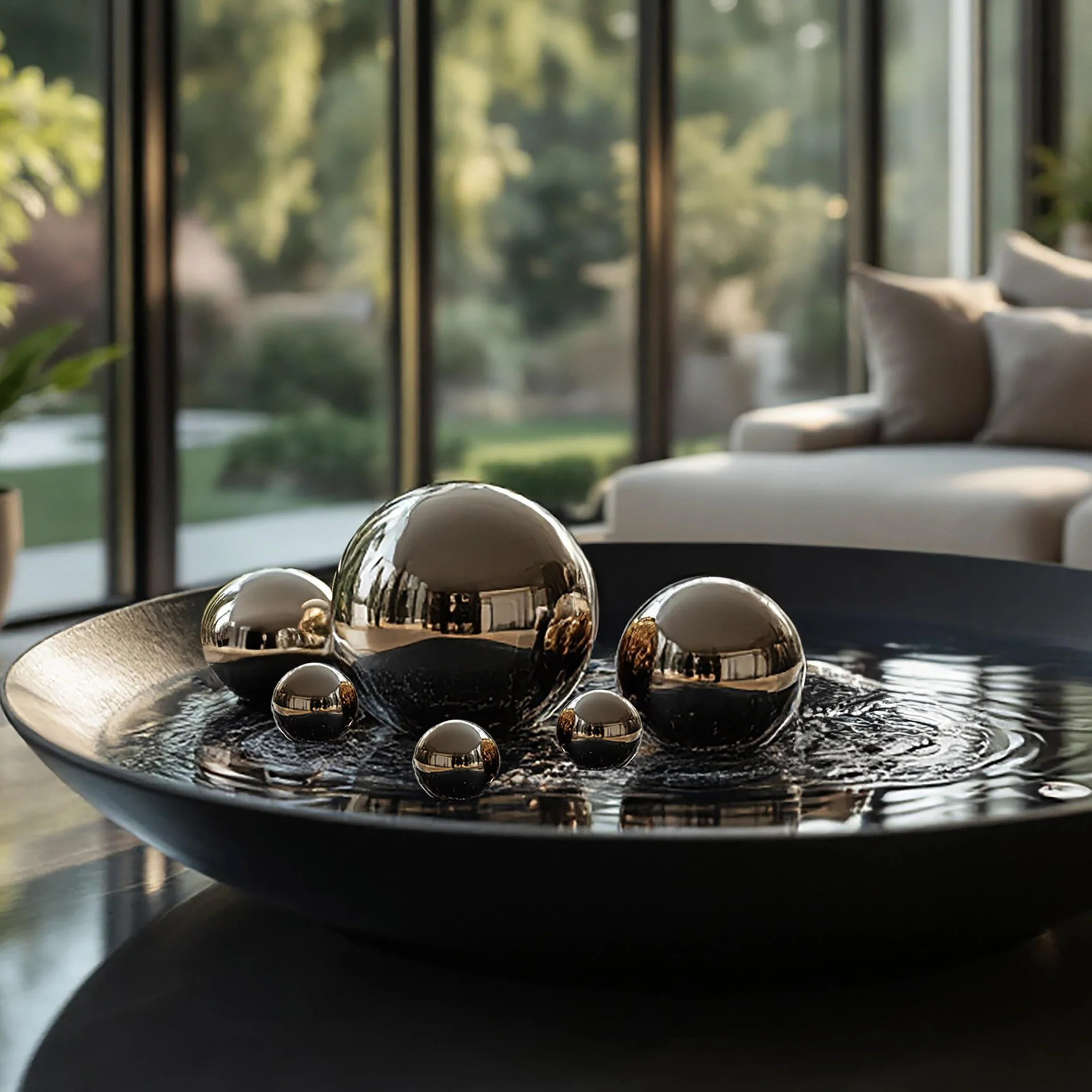 Spetebo Sfera decorativa in acciaio inox, lucida argento, per fontane ornamentali, in 3 dimensioni da 2 cm a 6 cm - Set da 6 - Sfera cava in metallo per fontana decorativa - Sfera decorativa in