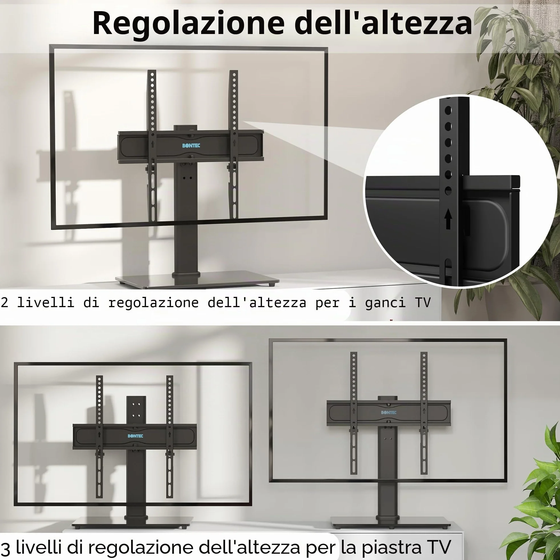 BONTEC Supporto da Tavolo per TV 24-60 Pollici Altezza Regolabile Girevole VESA 400x400 mm 45 kg
