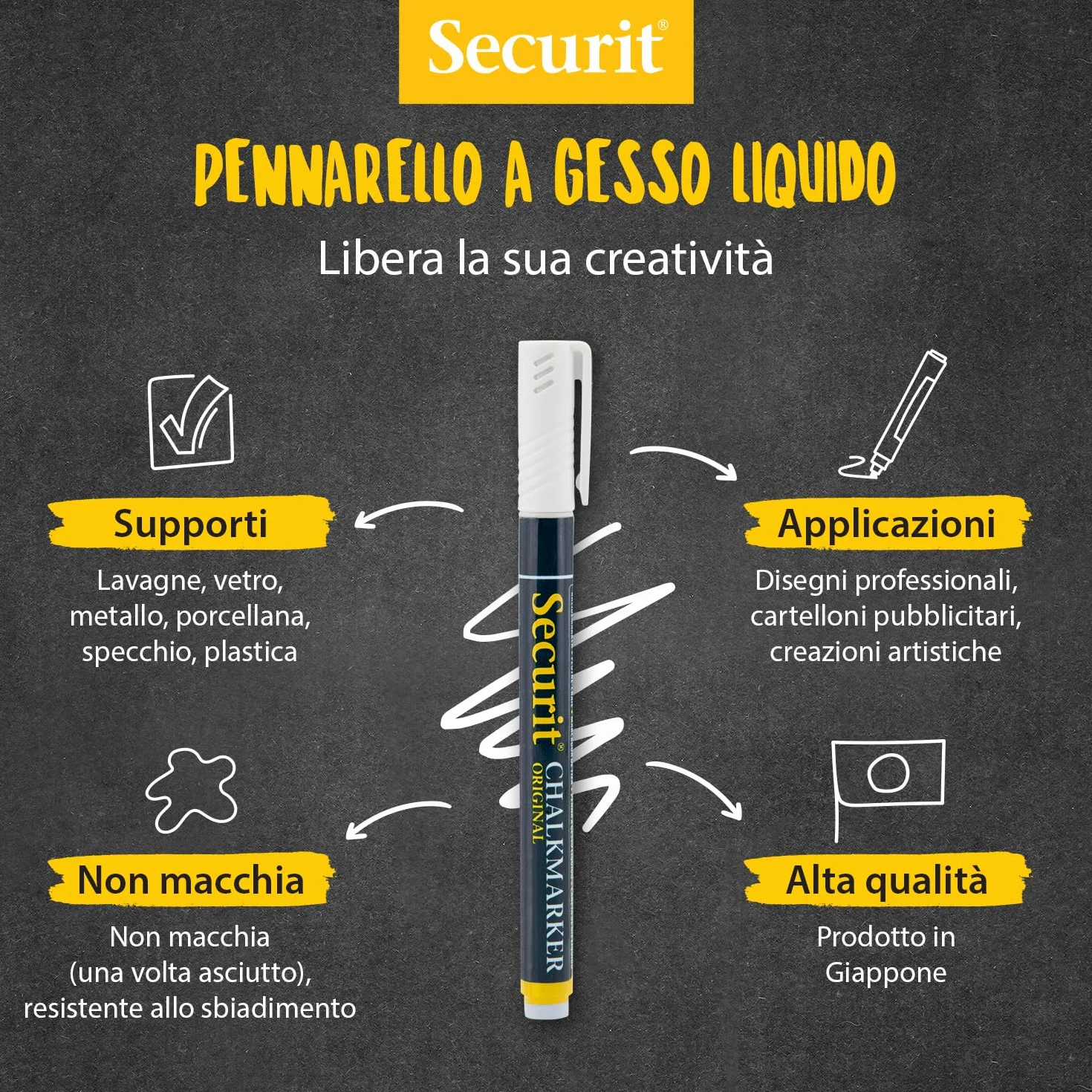SECURIT Pennarello A Gesso Liquido Bianco Punta Fina 1-2mm