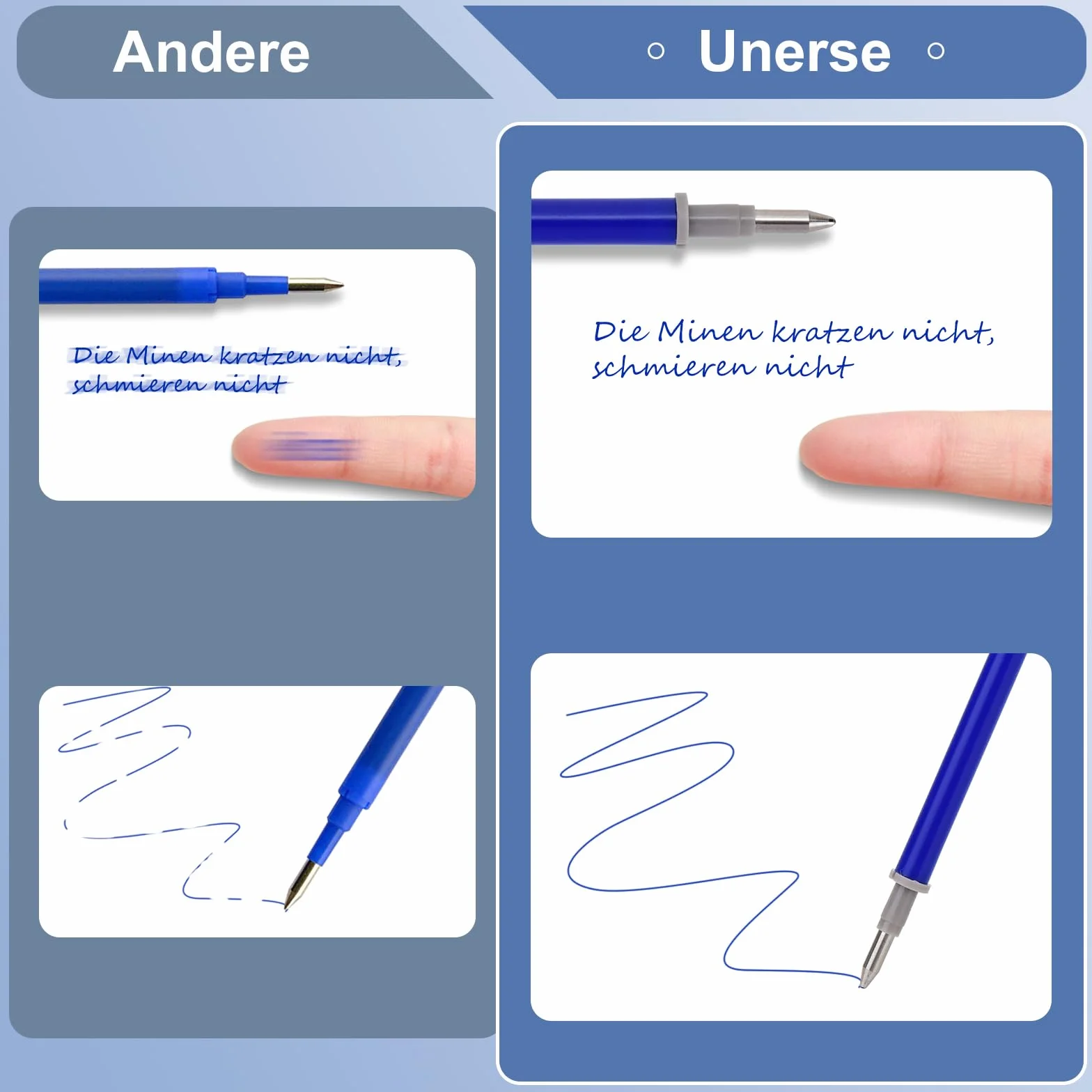 Willingood Refill per Penna Gel Cancellabile 14 Pezzi Blu 0,7 mm Inchiostro Termosensibile