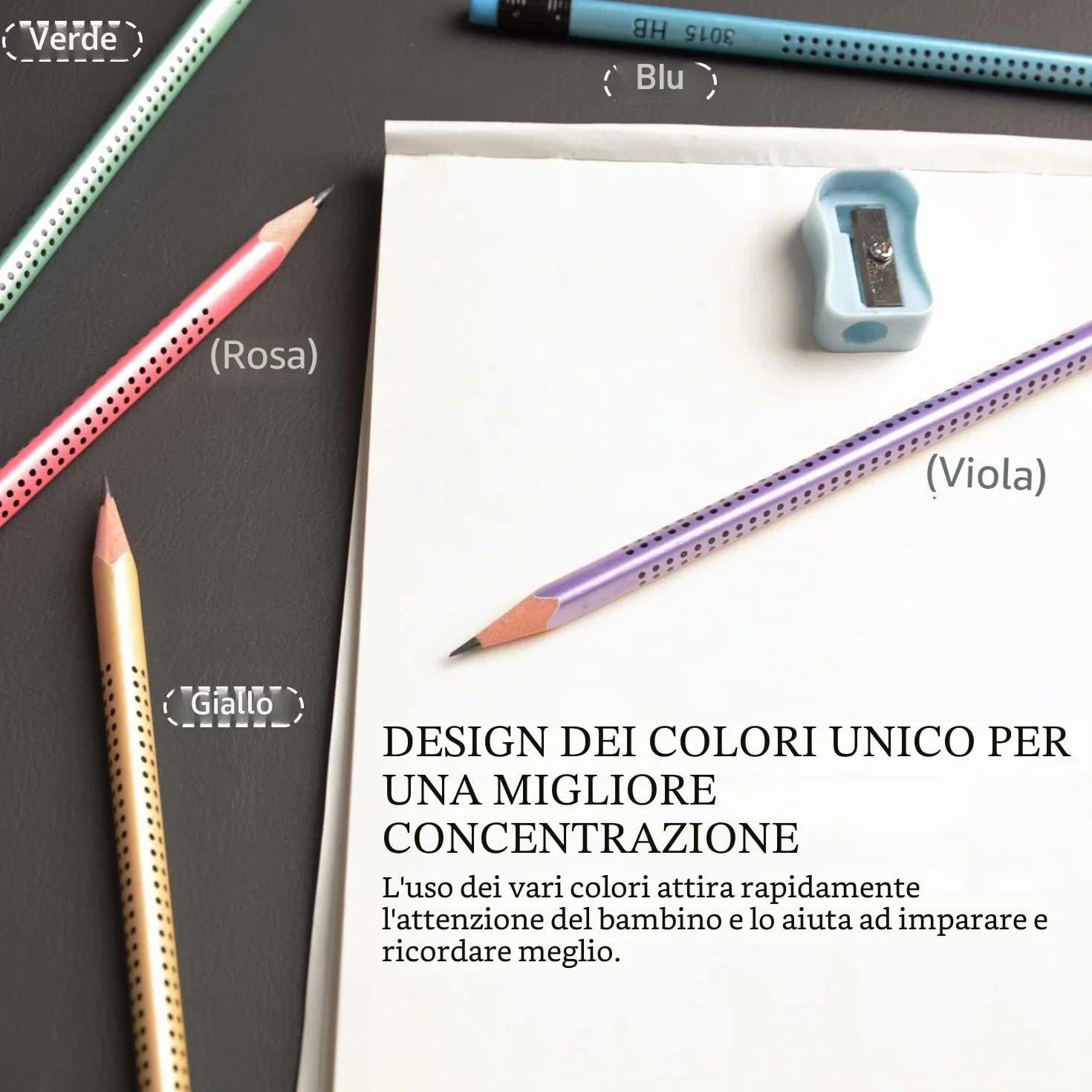 Set di 30 matite HB triangolari pre-affilate con gomma e temperino - Blu