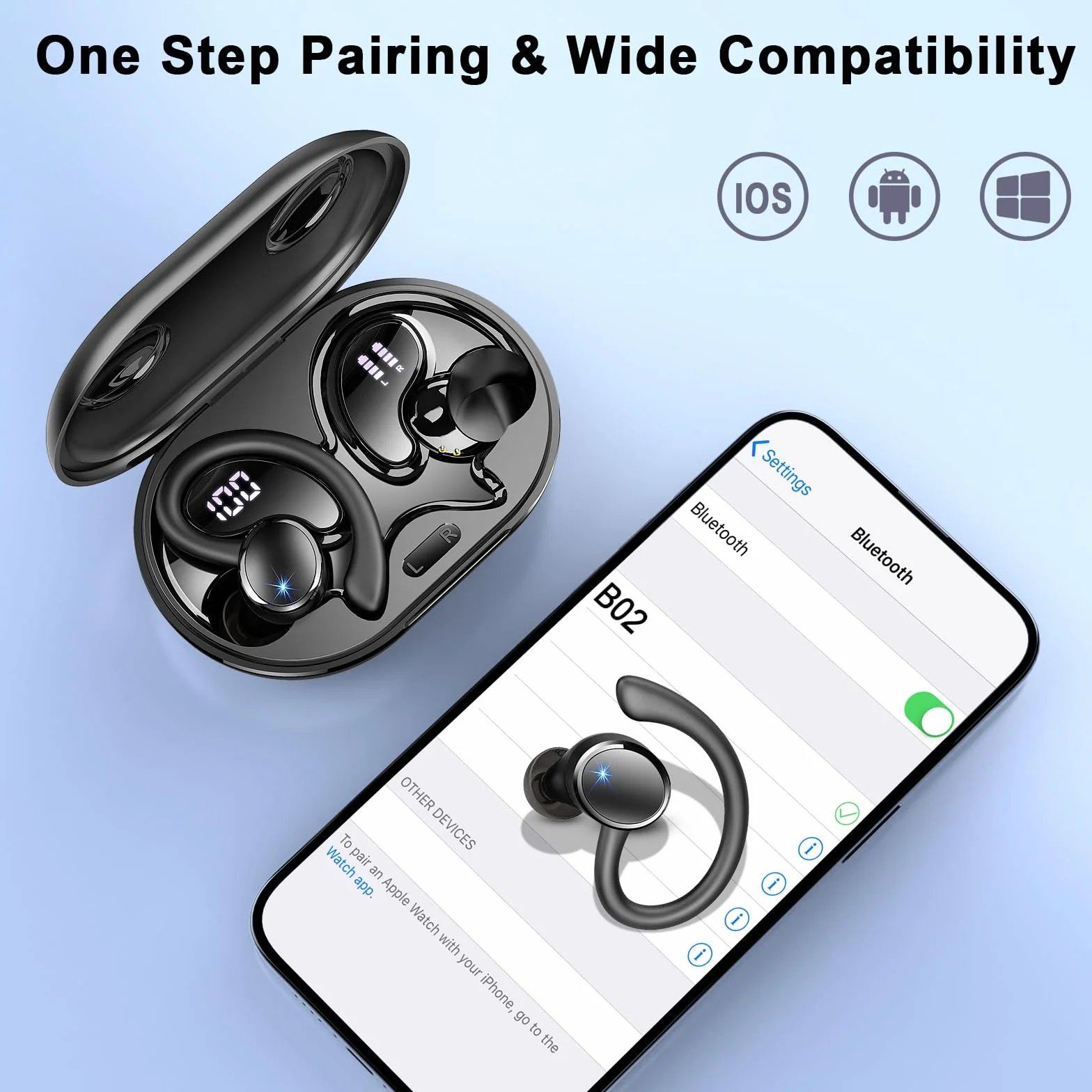 Cuffie Bluetooth 5.4 Sport 50 Ore Cancellazione Rumore ENC 4 HD Mics 6D Bass Stereo HiFi LED Display IP7 Impermeabile