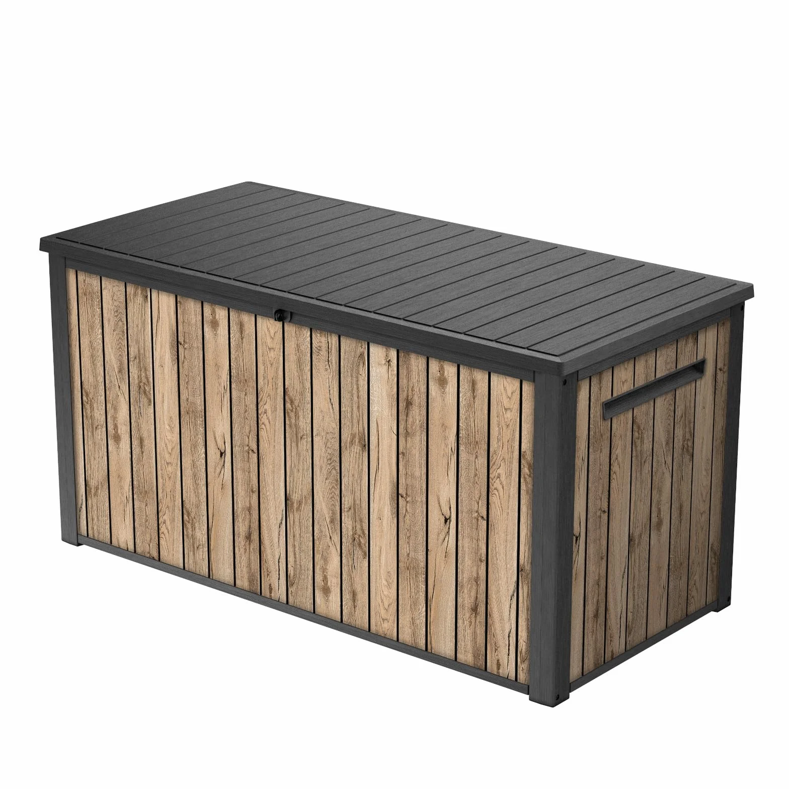 Keter Scatola da giardino Sierra 643L | 144 x 67 x 73 cm | plastica effetto legno (pino) | coperchio con molle a gas | chiudibile a chiave