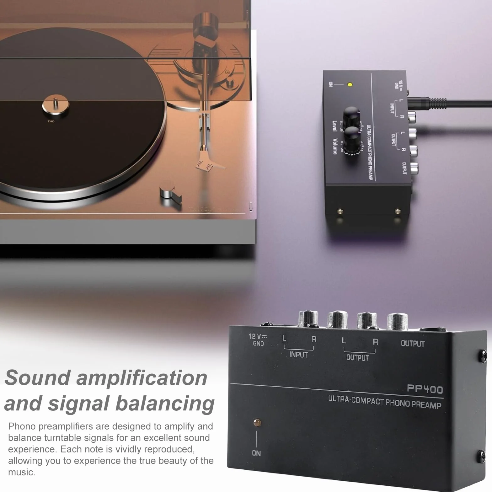 Preamplificatore Phono Giradischi, Mini Preamp Audio Stereo DC 12V Ingresso Uscita RCA