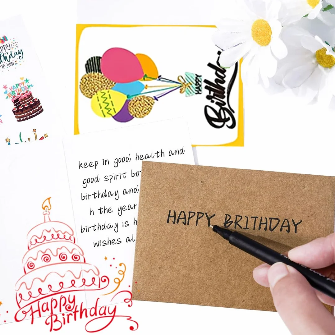 Biglietti Auguri Compleanno 20 Pezzi con Buste e Adesivi per Famiglia Bambini Amici