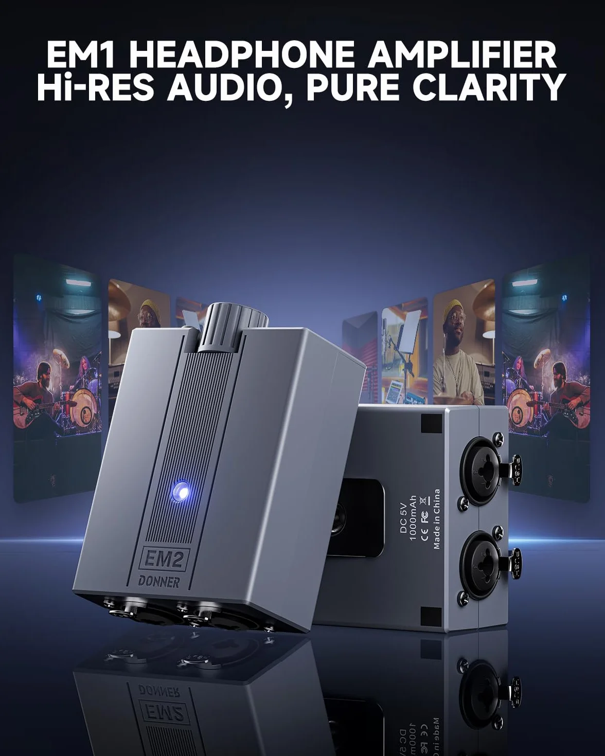 Donner amplificatore per cuffie DC 5V-1A portatile ricaricabile 8-250Ω 2 ingressi XLR TRS 1/4"