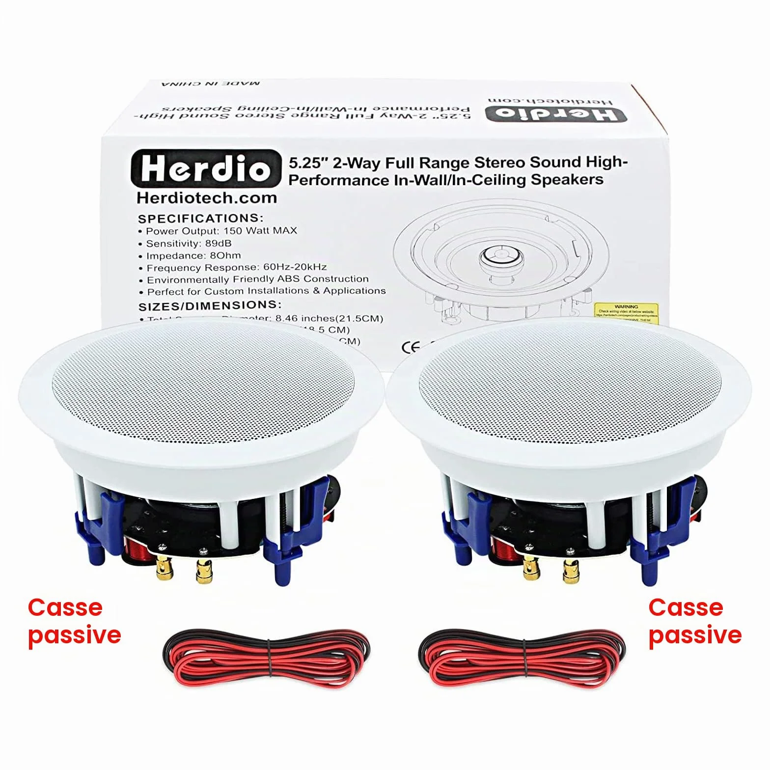 Herdio Altoparlante da soffitto 5,25 pollici 8 Ohm 300 watt suono da incasso