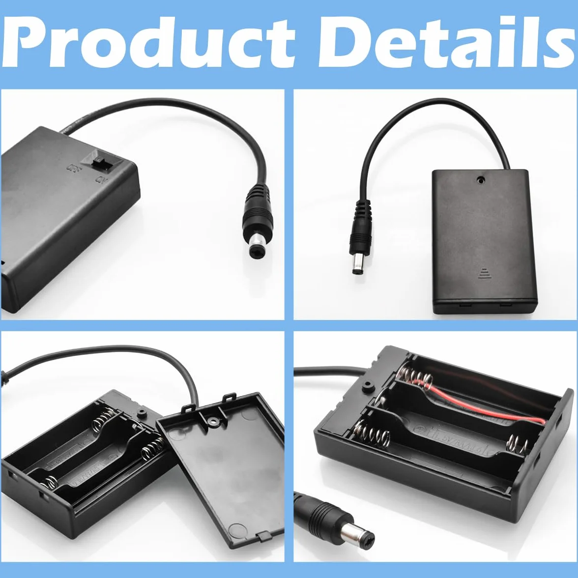 CTRICALVER Porta batterie 3 pile AA con interruttore 4,5V DC maschio cavo 0,3m set 3 per strisce LED DIY