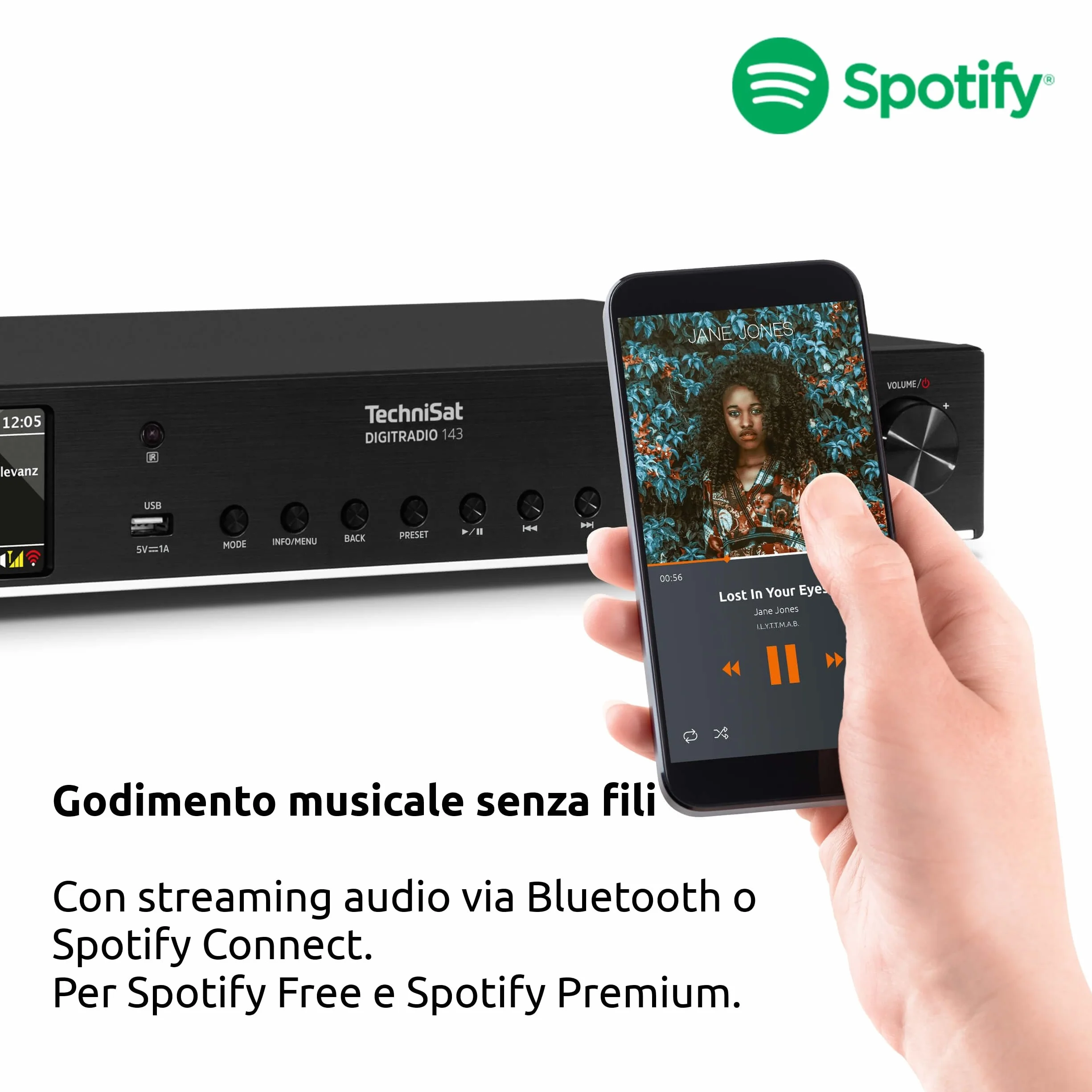 TechniSat DIGITRADIO 143 (V3) Sintonizzatore HiFi Radio Internet DAB+ Bluetooth Spotify Connect Nero