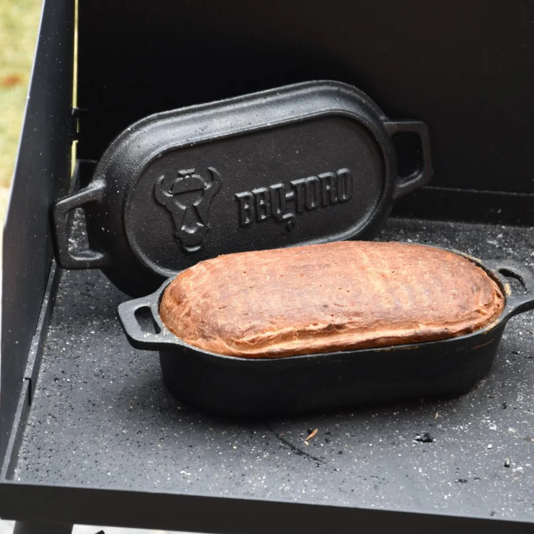 BBQ-Toro Pentola in ghisa da 1 litro 29 x 12,5 x 5,5 cm, pre-bruciata, passerella olandese, casseruola in ghisa, ideale per pasticceria, stufati