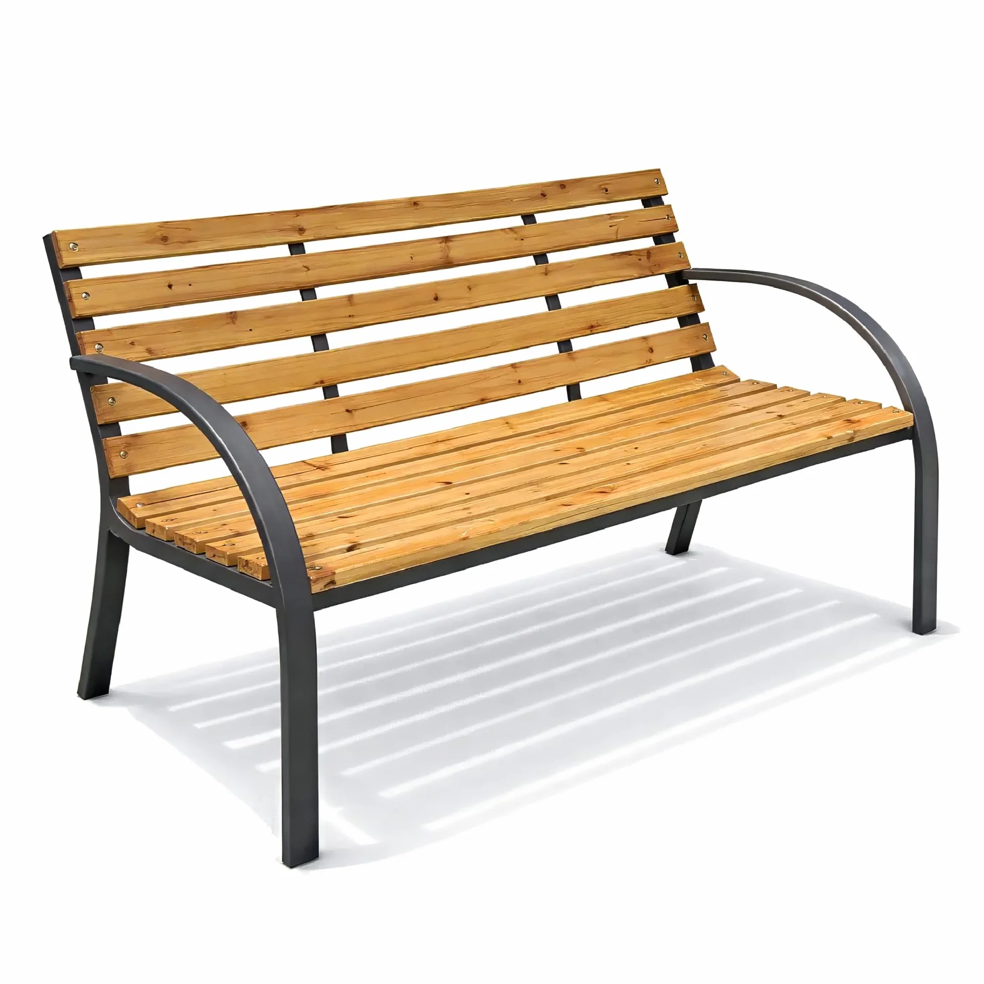 IlGruppone Panchina da Giardino 2 Posti in Legno e Acciaio 120 cm con Braccioli – Panca da Esterno per Terrazzo, Balcone e Giardino – Design Resistente e Comfort Naturale