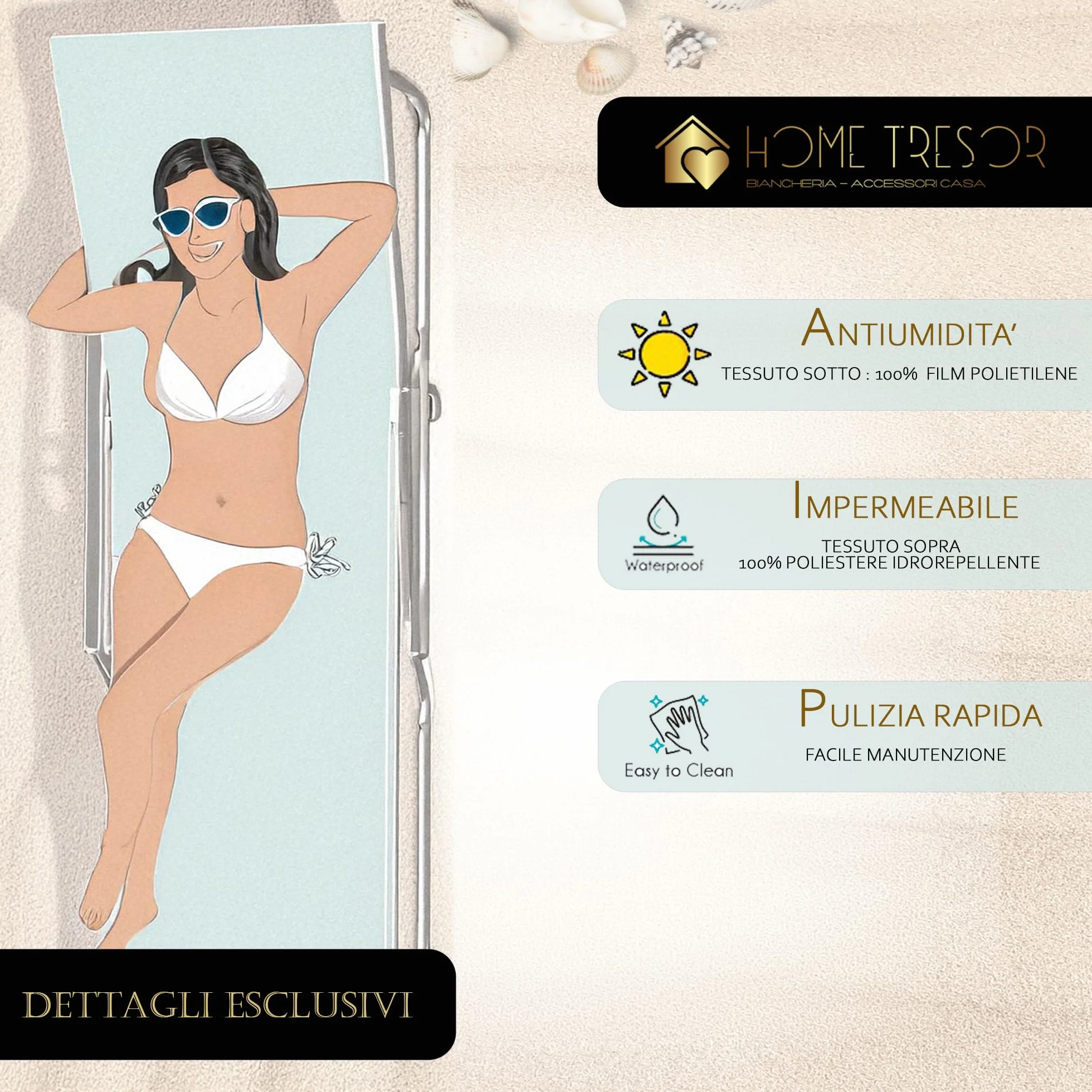 Home Tresor Cuscino Materassino per Sdraio Lettino Prendisole Spiaggia Giardino Imbottito Pieghevole da Esterno con 2 Maniglie Resistente alla SABBIA e all'Acqua IMPERMEABILE Antiumidità - Dove