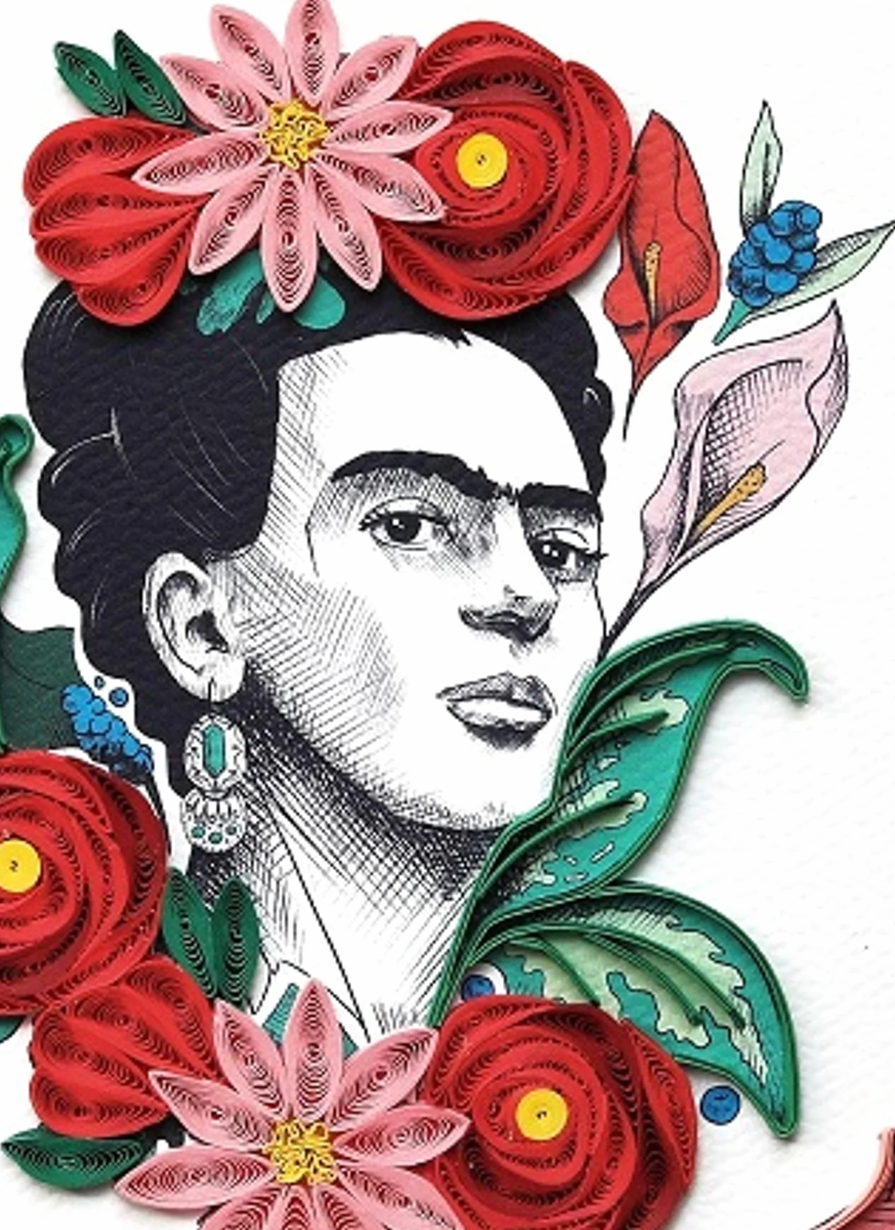 Frida Kahlo Flowers Quilling Biglietto regalo Filigrana compleanno ricorrenze con busta