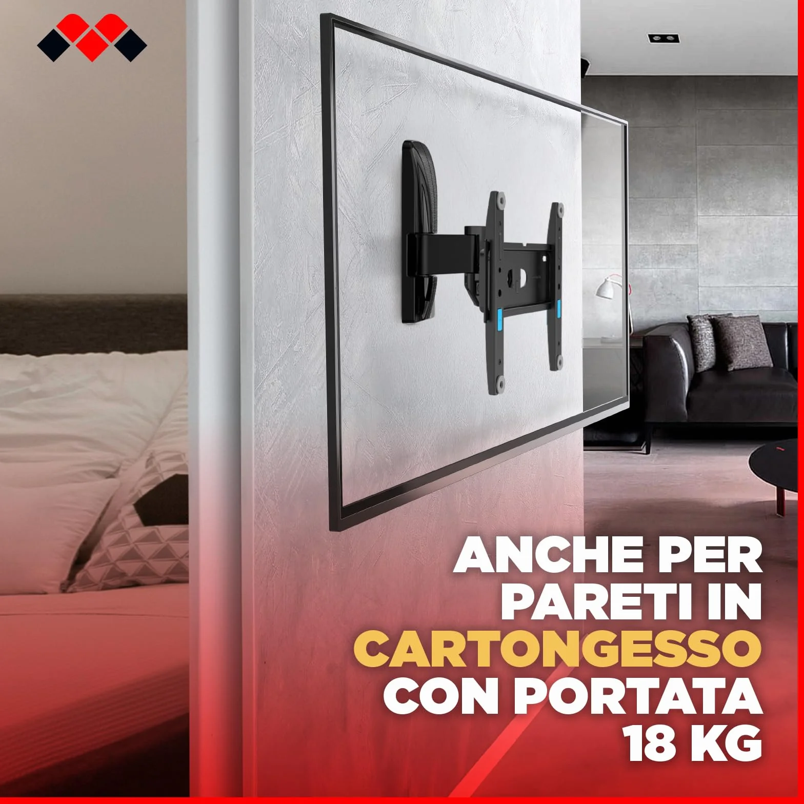 Meliconi Space System TURN 200 Supporto TV parete Cartongesso 26-45" VESA 50-200 30 kg Tilt & Turn Nero