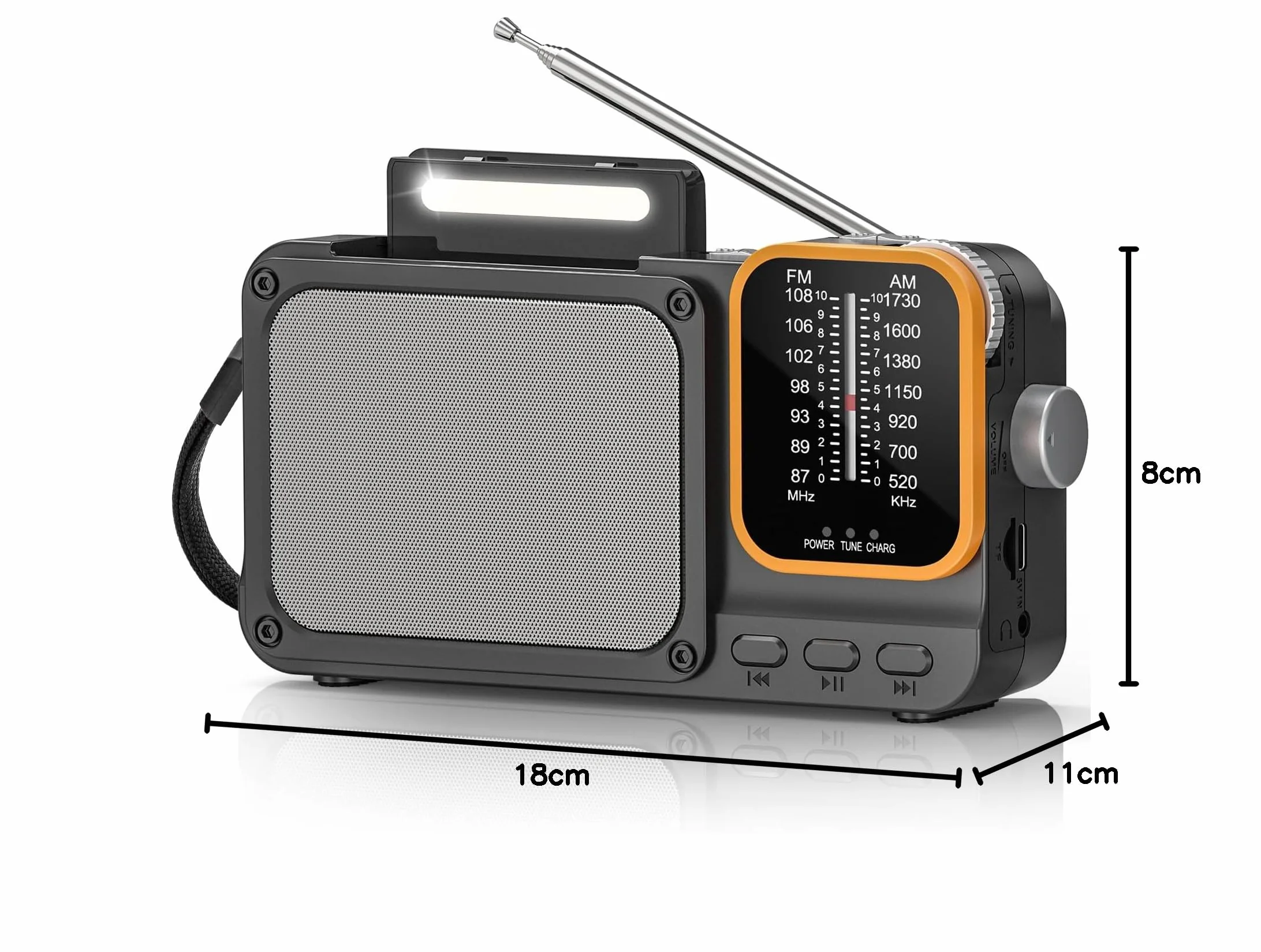 Tendak Radio Portatile FM/AM Ricaricabile 2400mAh Bluetooth Luce Lettura TF