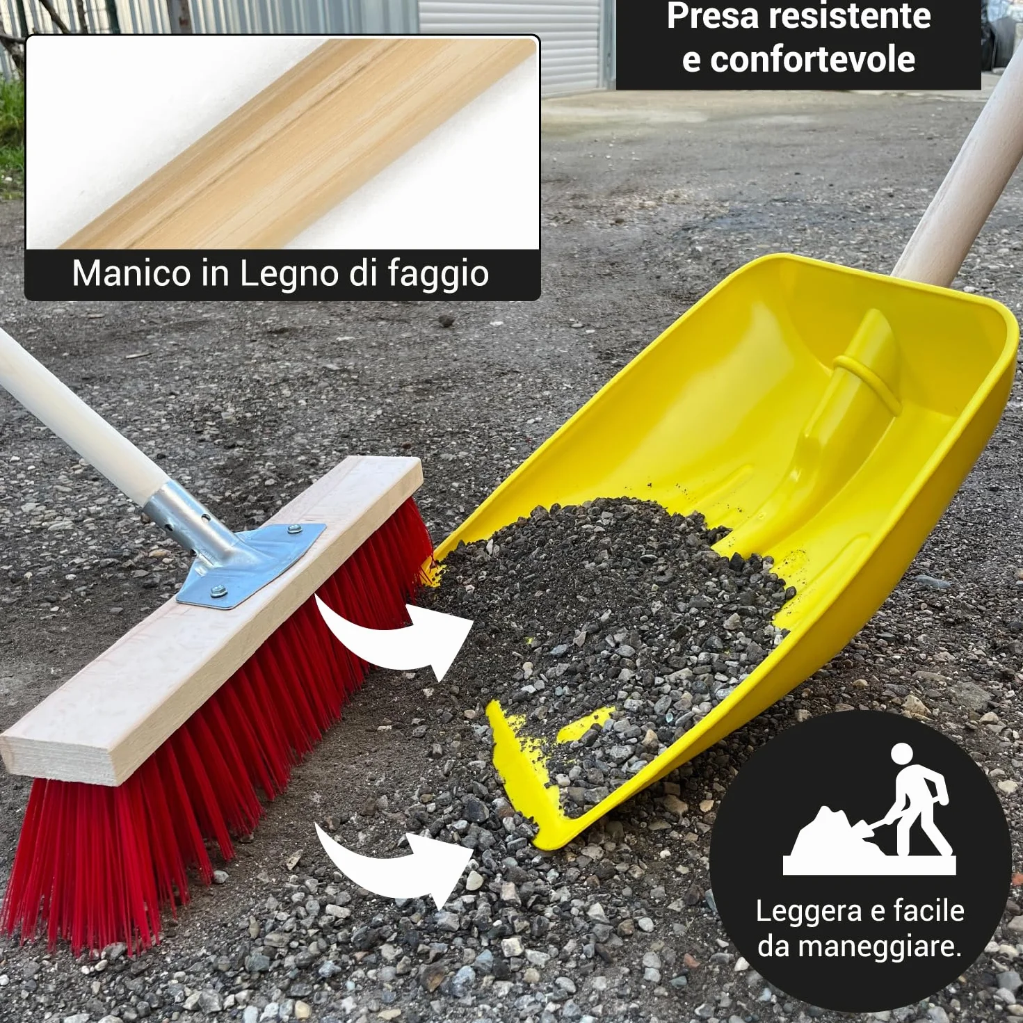Crisalide® - Badile Super Resistente 37x42 cm con Manico in Legno - Versatile per Uso Agricolo, Giardinaggio e Lavori Pesanti, Multiuso, Pala da Neve