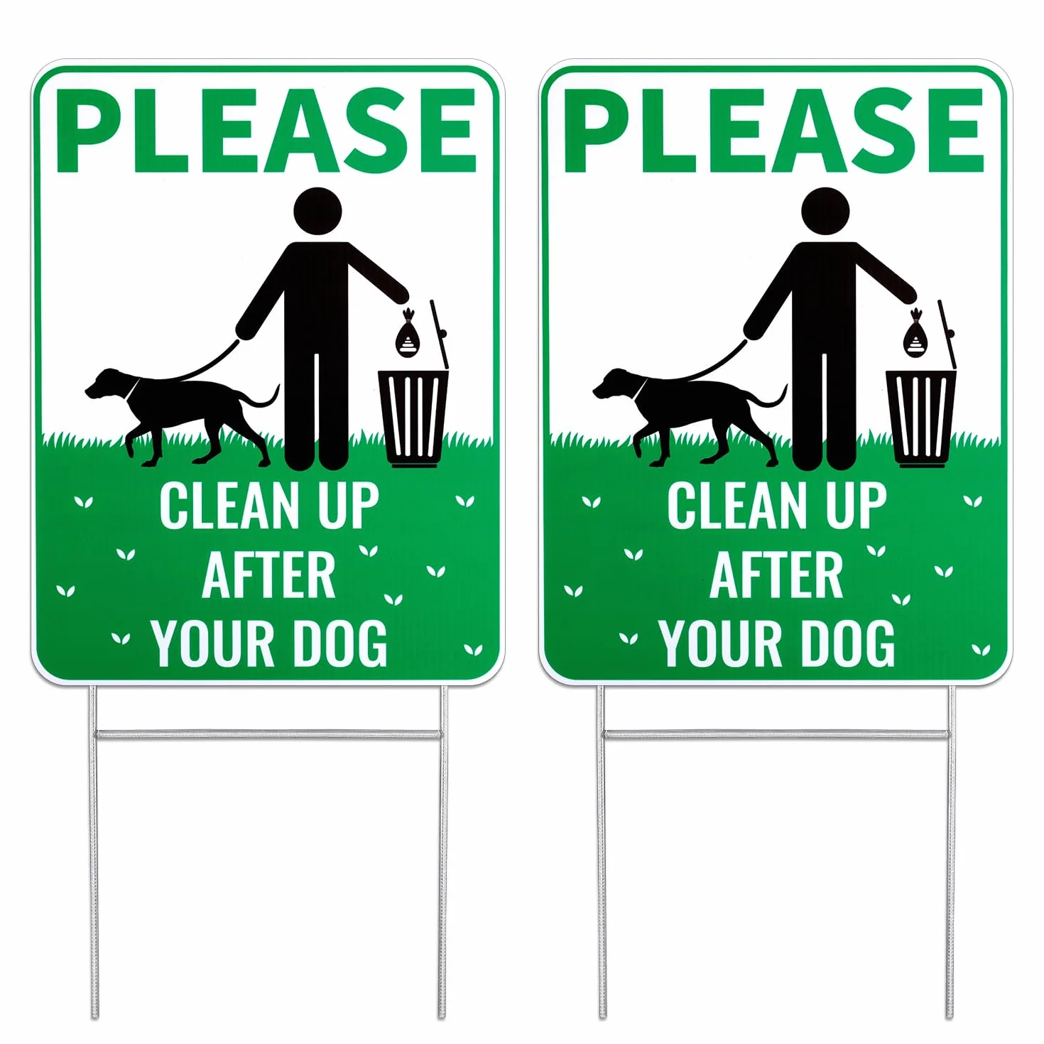 2 cartelli "Clean Up After Your Dog", 30,5 x 22,9 cm, impermeabili, senza sprechi, per cortile, promemoria amichevole per i proprietari di animali domestici senza fare pipì sul prato