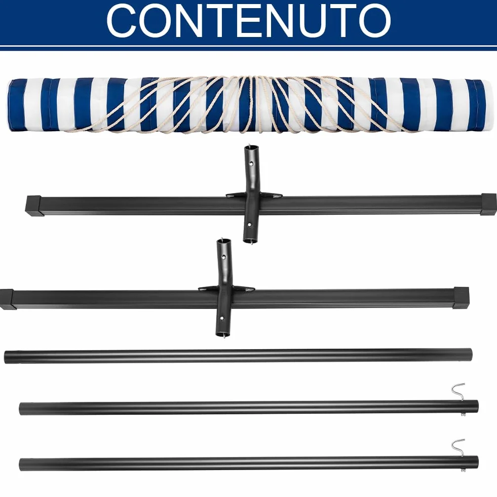 Amaca da Giardino con Supporto a Brasiliana, Telaio in Acciaio, Capacità di Carico 200 kg, Blu/Bianco