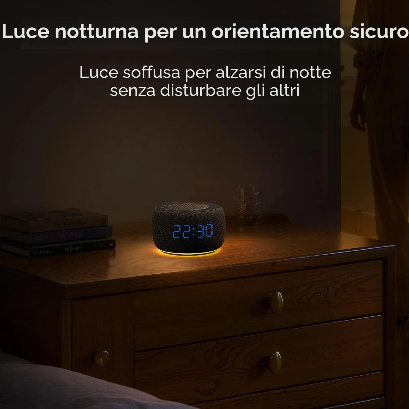 DOUMOSH Radiosveglia con Bluetooth, sveglia digitale con display dimmerabile 0-100%, luce notturna colorata per camera da letto