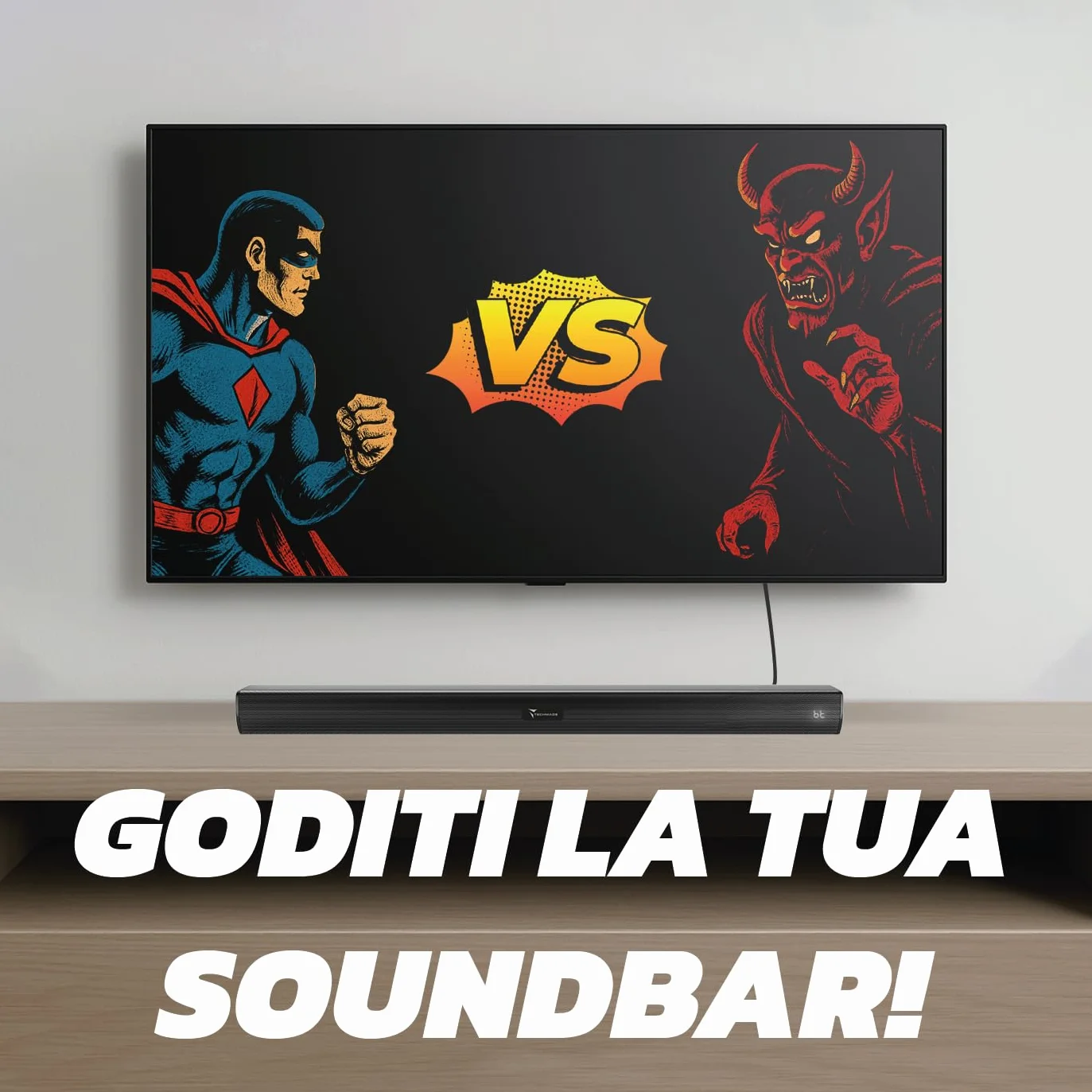 TECHMADE Soundbar TV 2.0 Bluetooth 120W HDMI ARC USB AUX Ottico Audio Potente Bassi Profondi Compatta